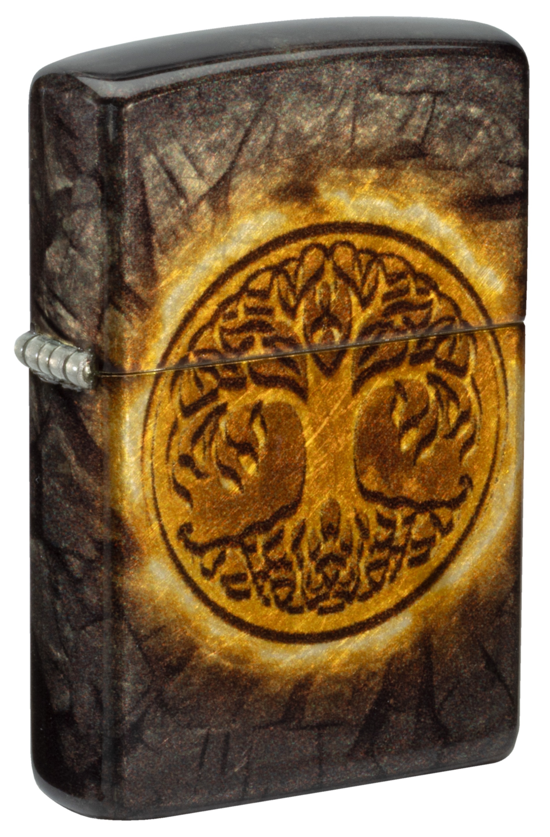 Front shot of Zippo Bejeweled Beetle Design High Polish Brass Windproof Lighter standing at a 3/4 angle.
