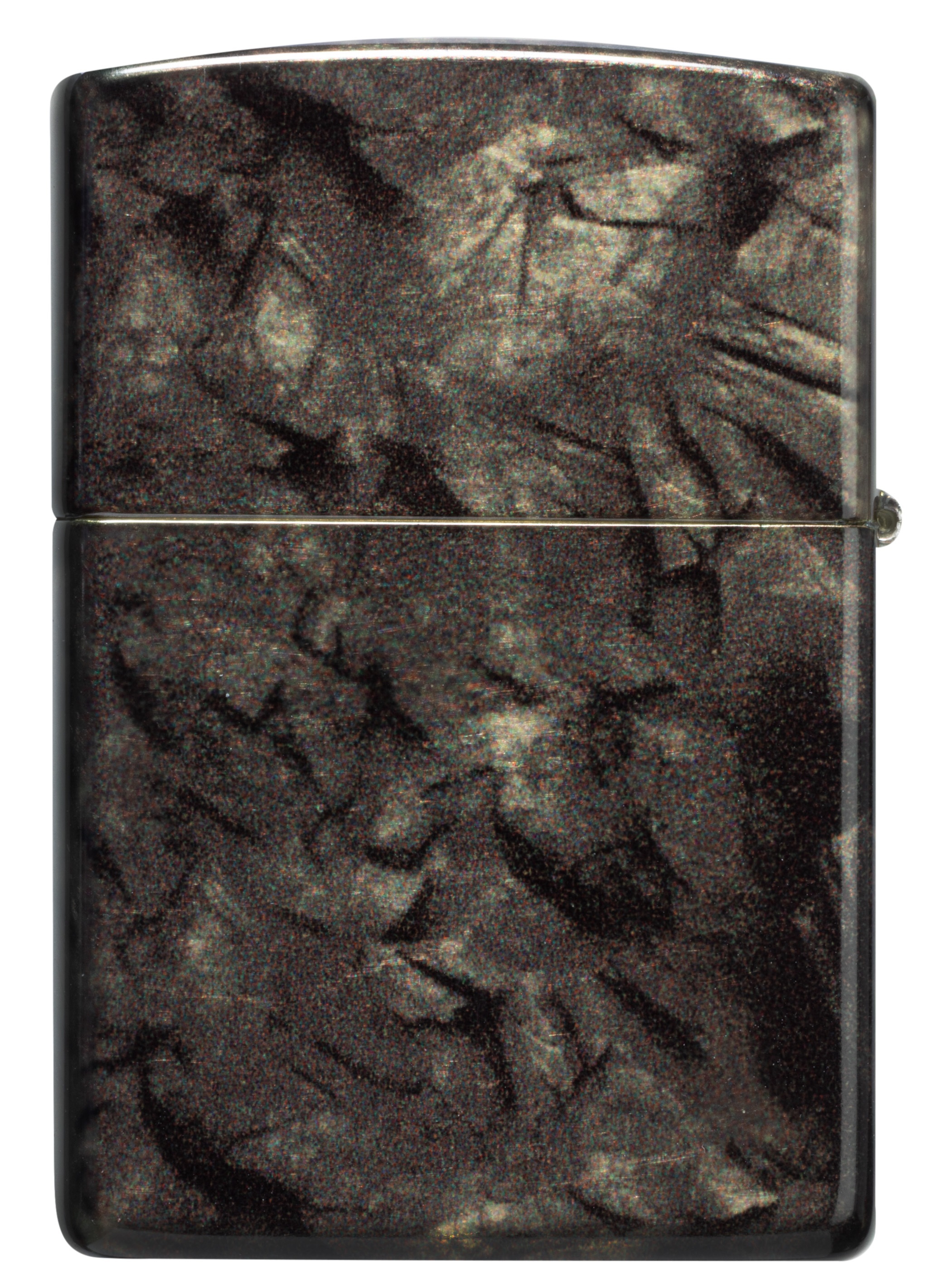Front shot of Zippo Bejeweled Beetle Design High Polish Brass Windproof Lighter standing at a 3/4 angle.