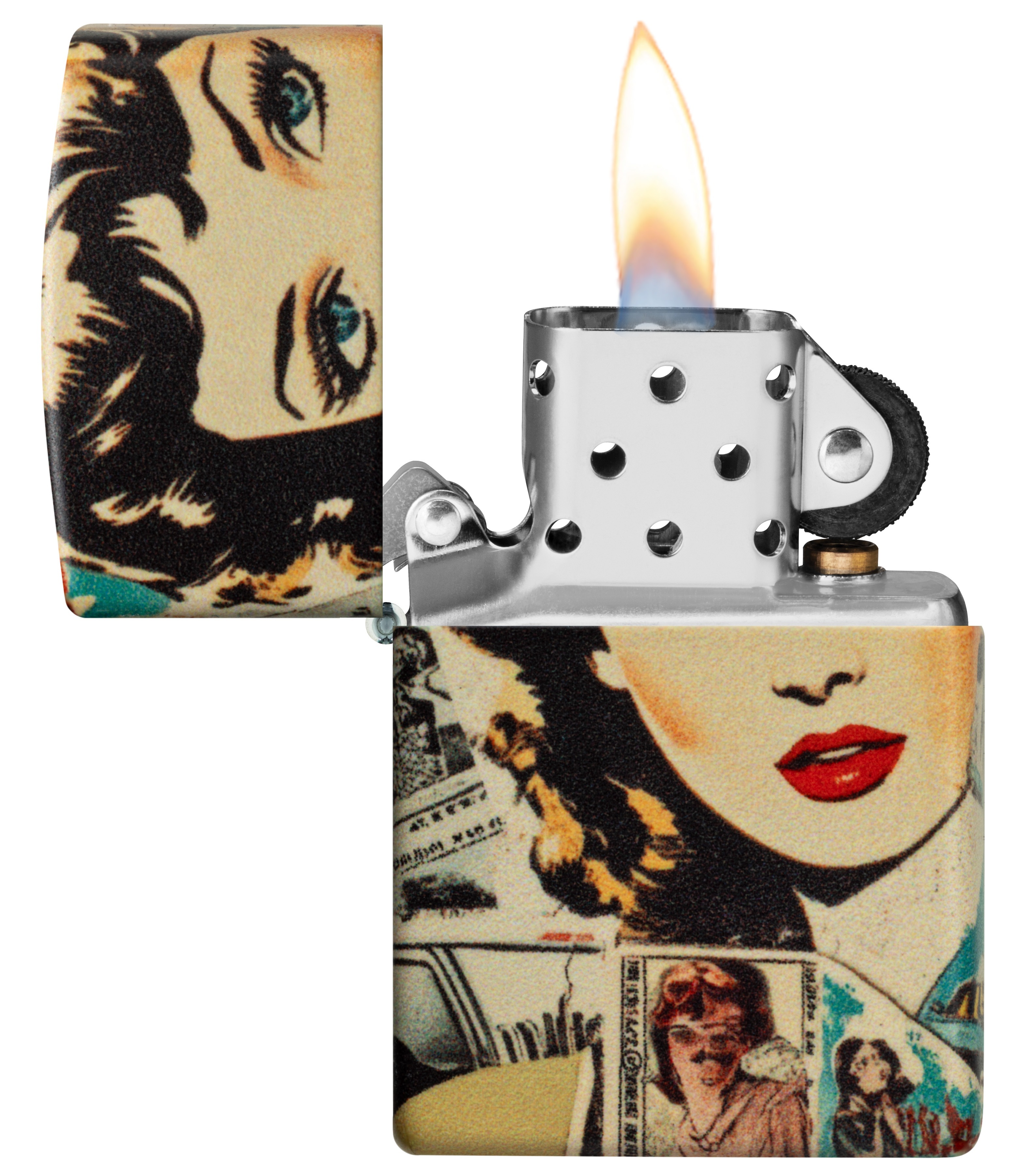 Front shot of Zippo Bejeweled Beetle Design High Polish Brass Windproof Lighter standing at a 3/4 angle.