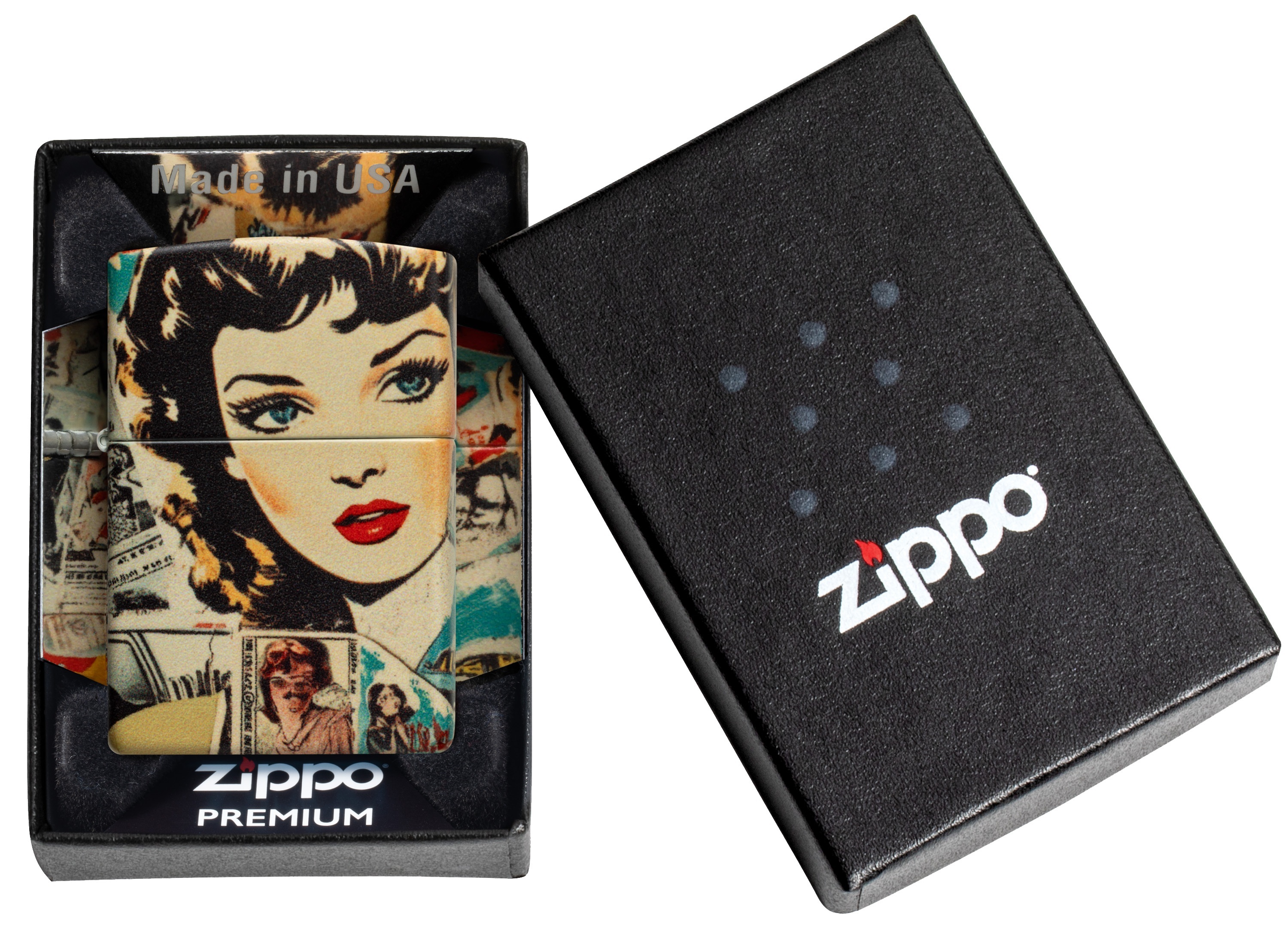 Front shot of Zippo Bejeweled Beetle Design High Polish Brass Windproof Lighter standing at a 3/4 angle.