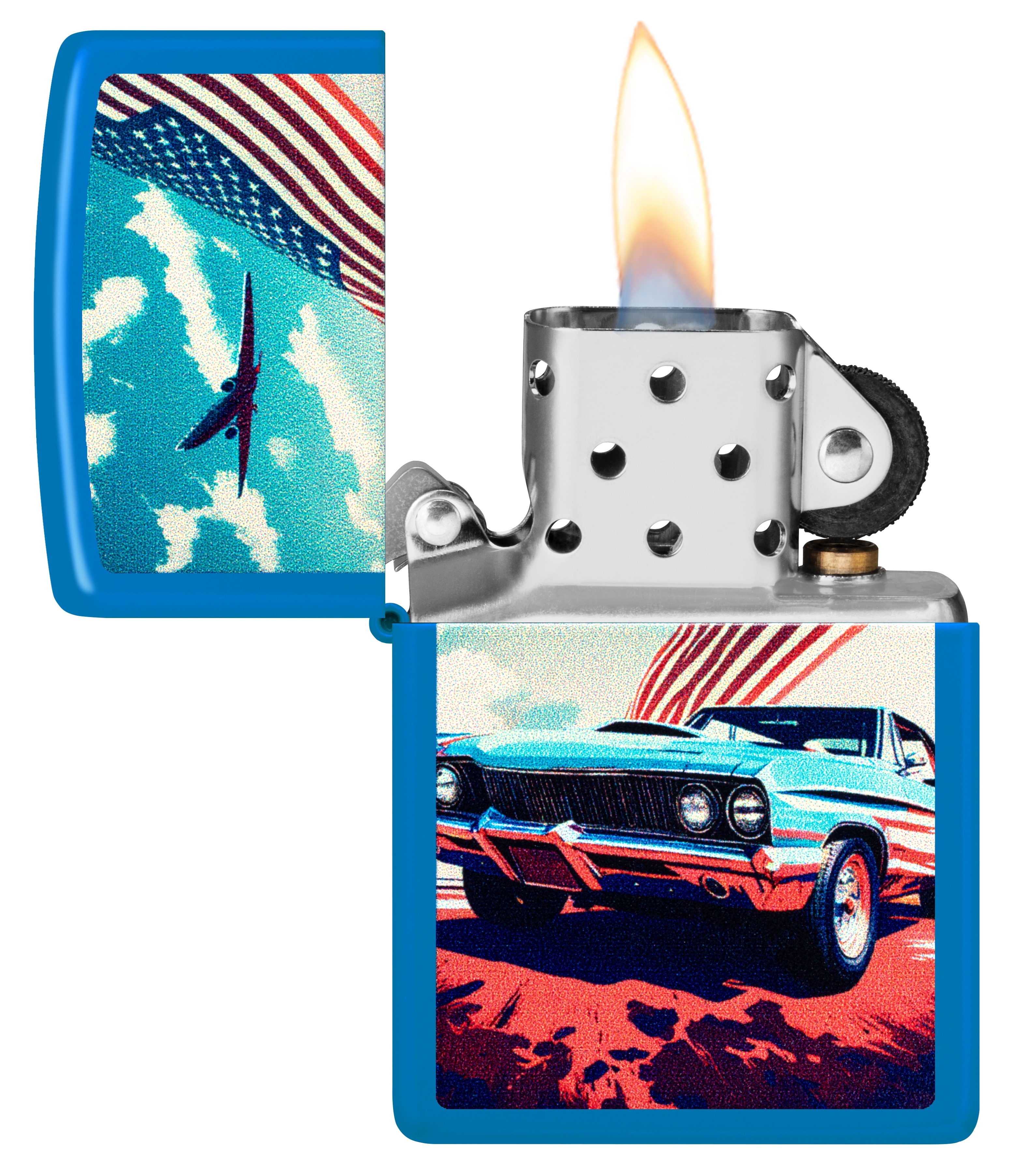 Front shot of Zippo Bejeweled Beetle Design High Polish Brass Windproof Lighter standing at a 3/4 angle.