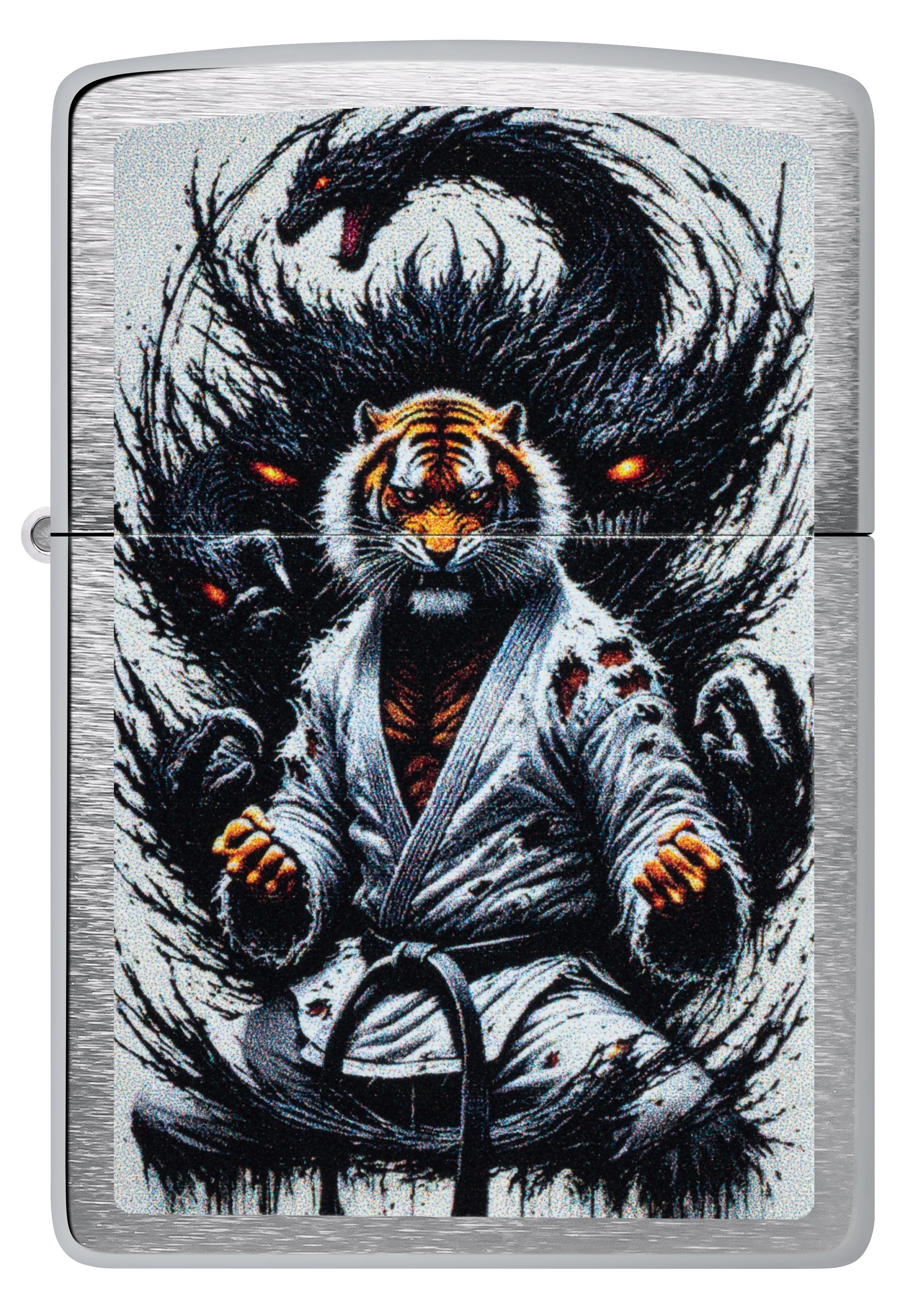 Front shot of Zippo Bejeweled Beetle Design High Polish Brass Windproof Lighter standing at a 3/4 angle.