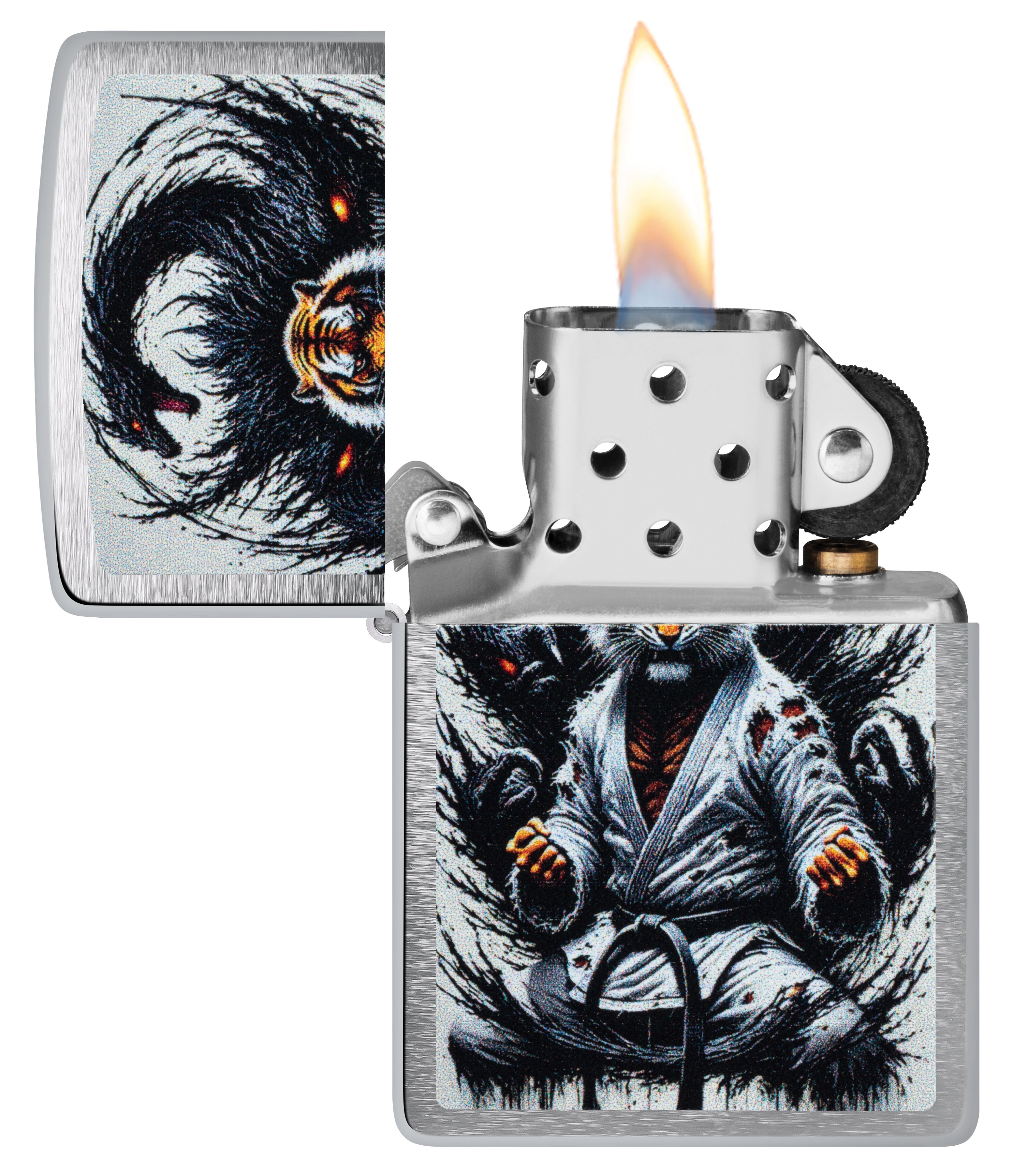 Front shot of Zippo Bejeweled Beetle Design High Polish Brass Windproof Lighter standing at a 3/4 angle.