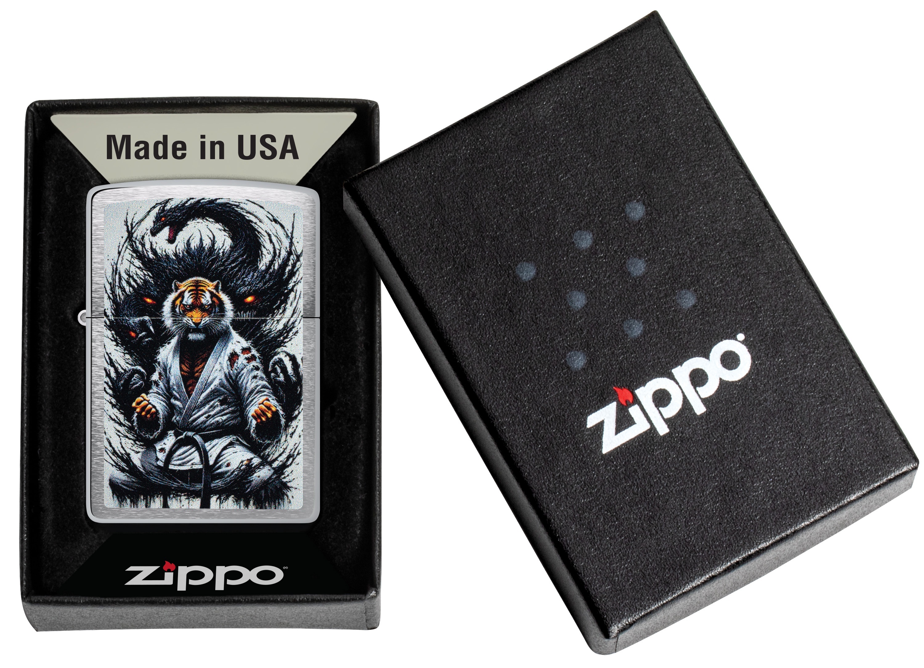 Front shot of Zippo Bejeweled Beetle Design High Polish Brass Windproof Lighter standing at a 3/4 angle.
