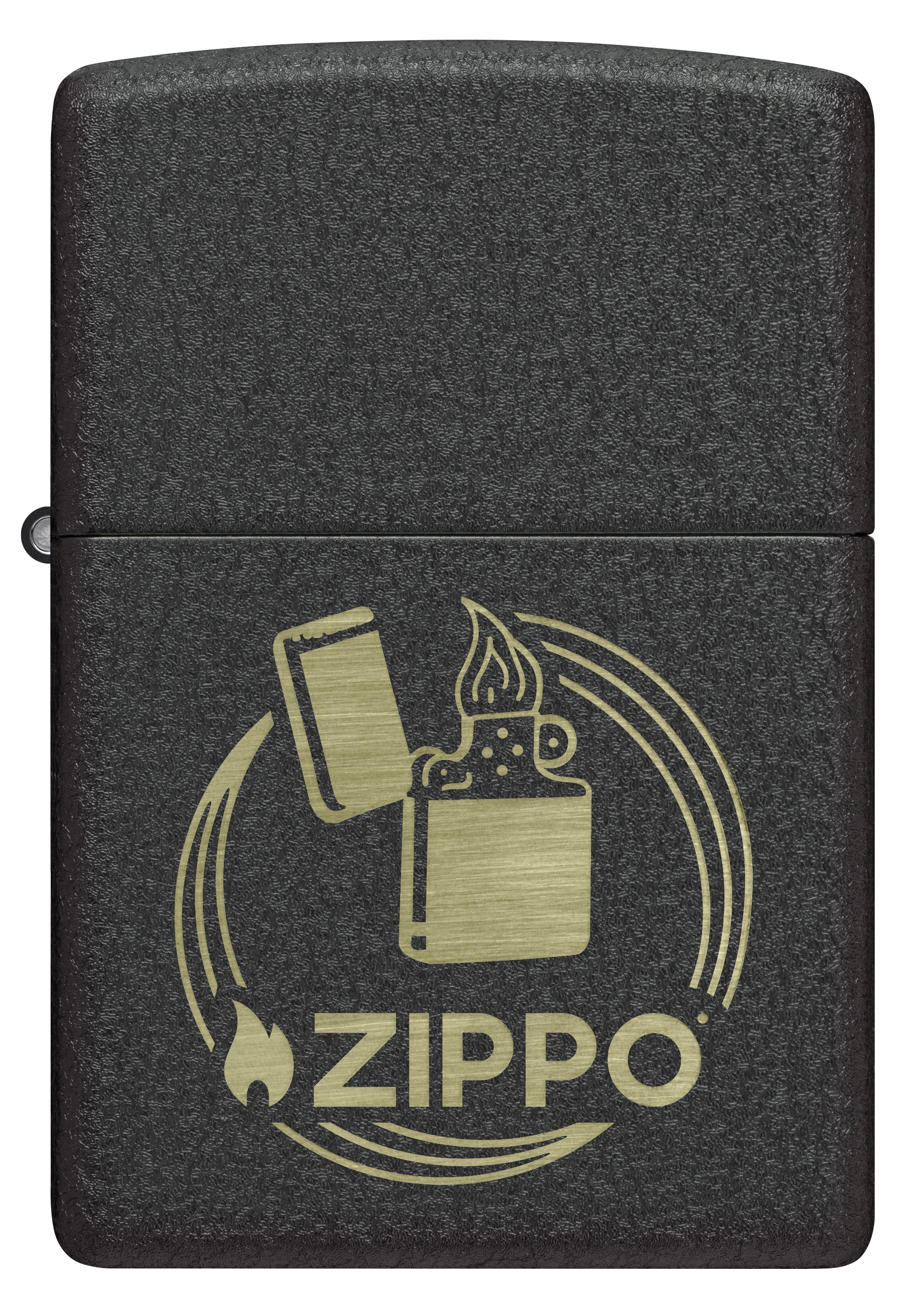 Front shot of Zippo Bejeweled Beetle Design High Polish Brass Windproof Lighter standing at a 3/4 angle.