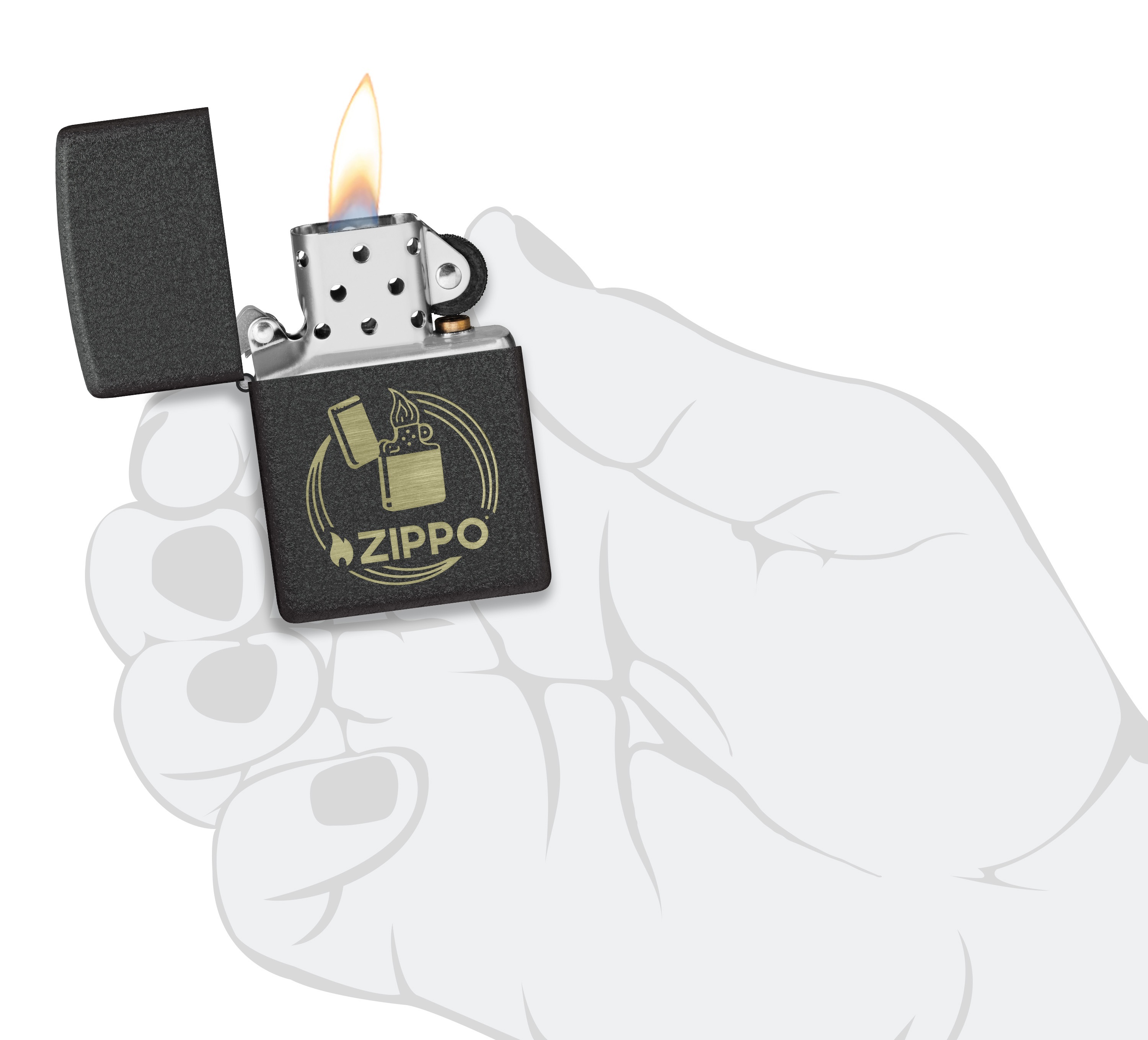 Front shot of Zippo Bejeweled Beetle Design High Polish Brass Windproof Lighter standing at a 3/4 angle.