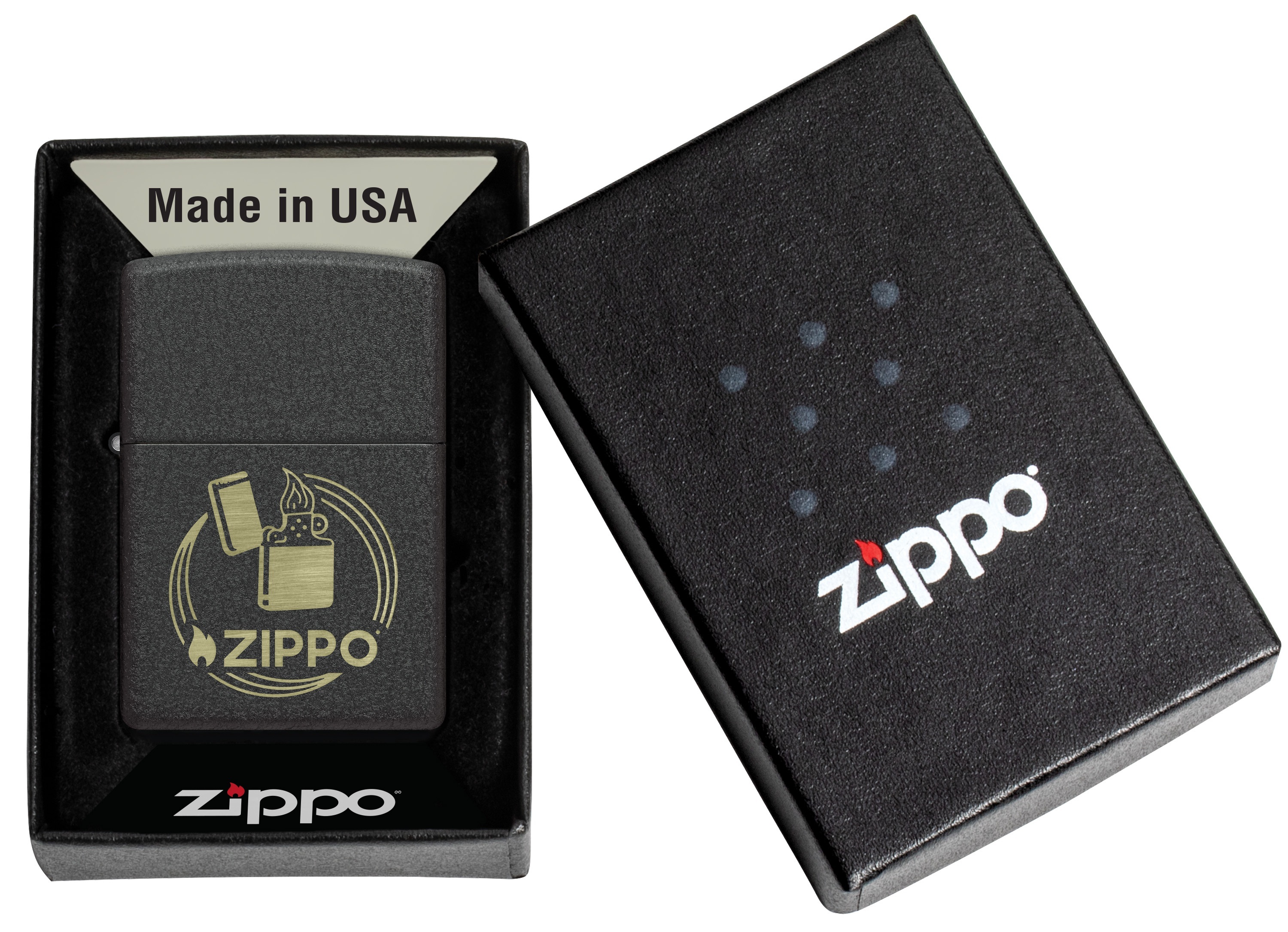 Front shot of Zippo Bejeweled Beetle Design High Polish Brass Windproof Lighter standing at a 3/4 angle.