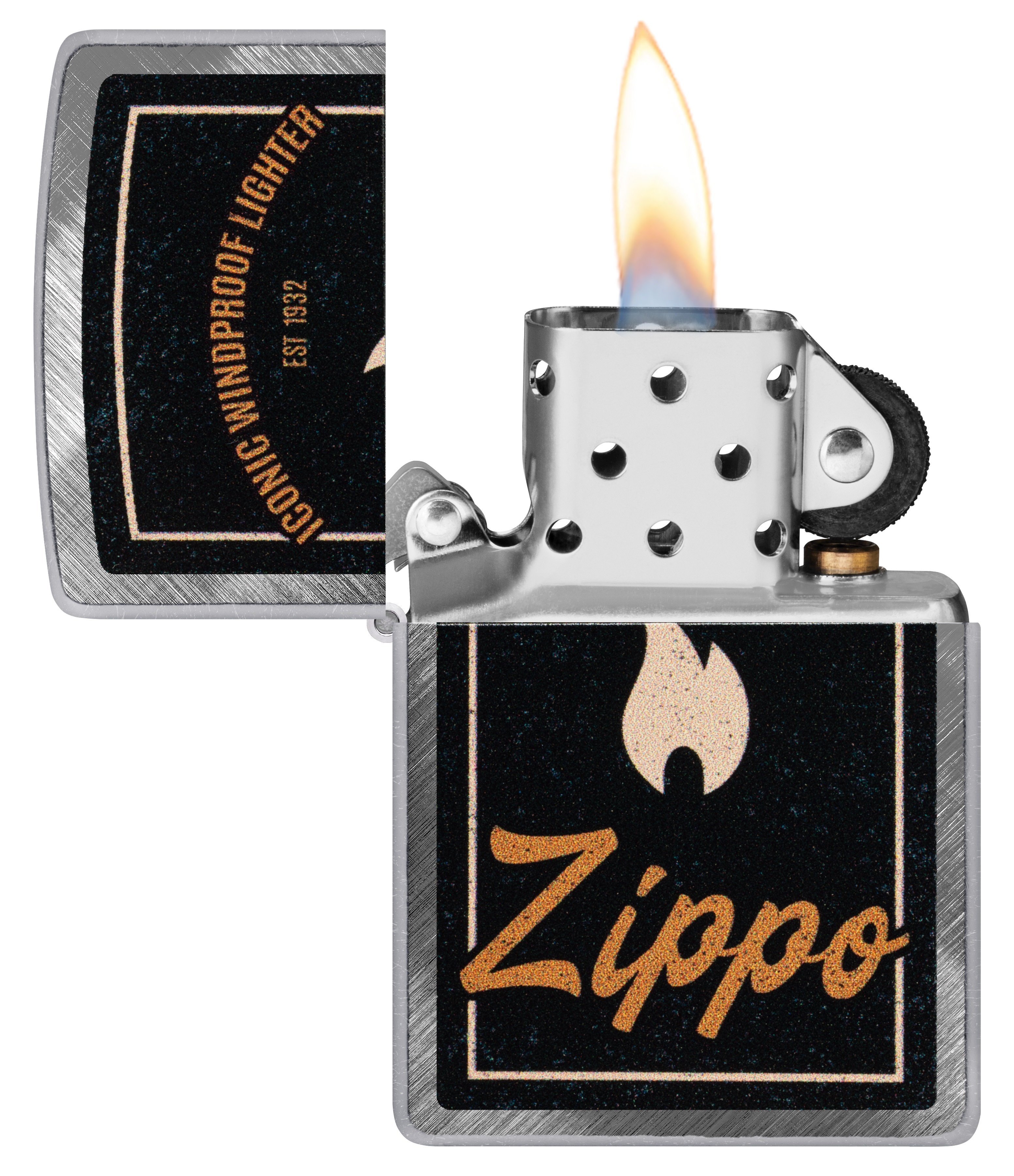 Front shot of Zippo Bejeweled Beetle Design High Polish Brass Windproof Lighter standing at a 3/4 angle.