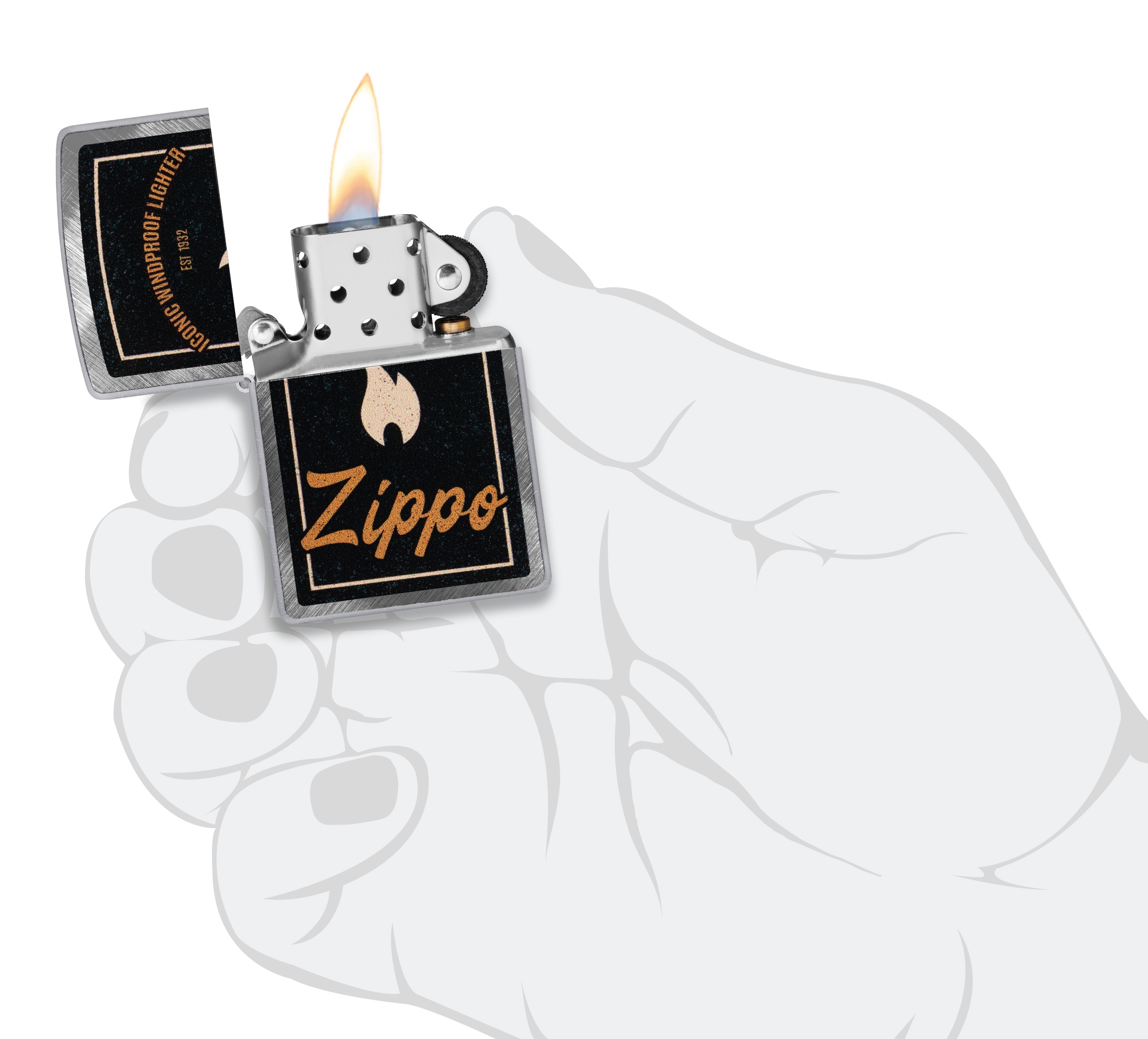Front shot of Zippo Bejeweled Beetle Design High Polish Brass Windproof Lighter standing at a 3/4 angle.