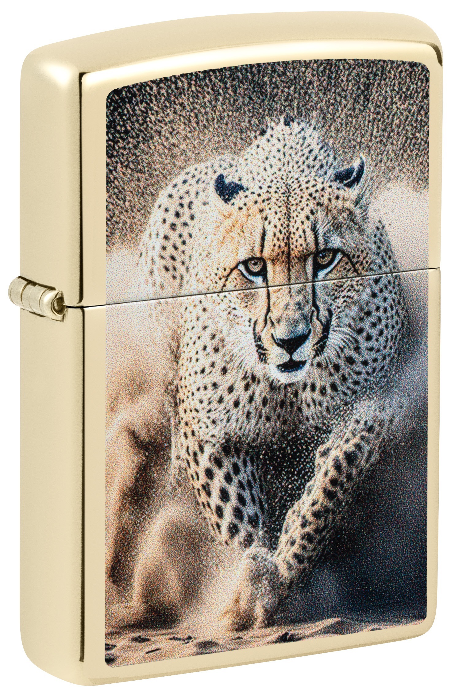 Front shot of Zippo Bejeweled Beetle Design High Polish Brass Windproof Lighter standing at a 3/4 angle.