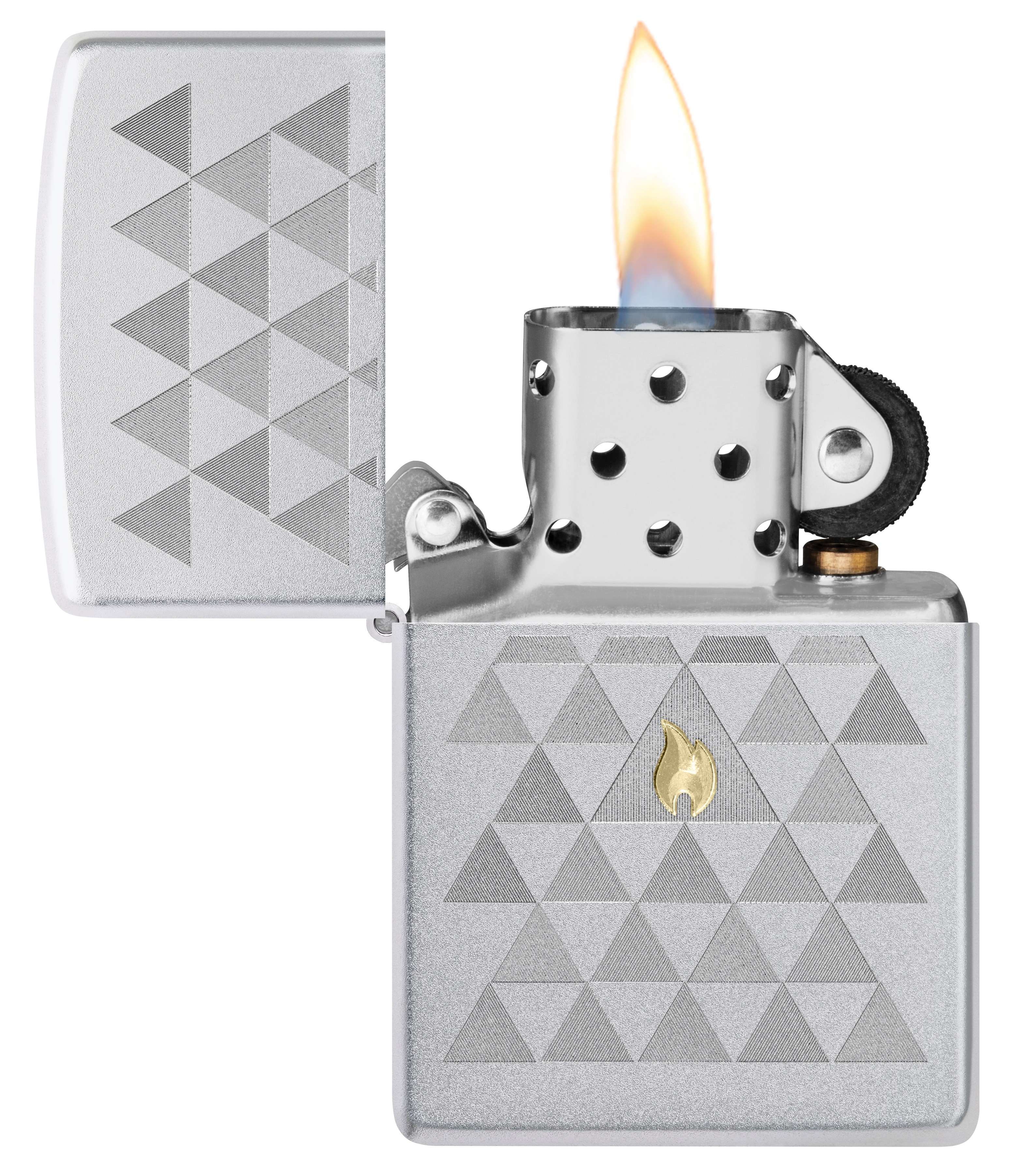 Front shot of Zippo Bejeweled Beetle Design High Polish Brass Windproof Lighter standing at a 3/4 angle.
