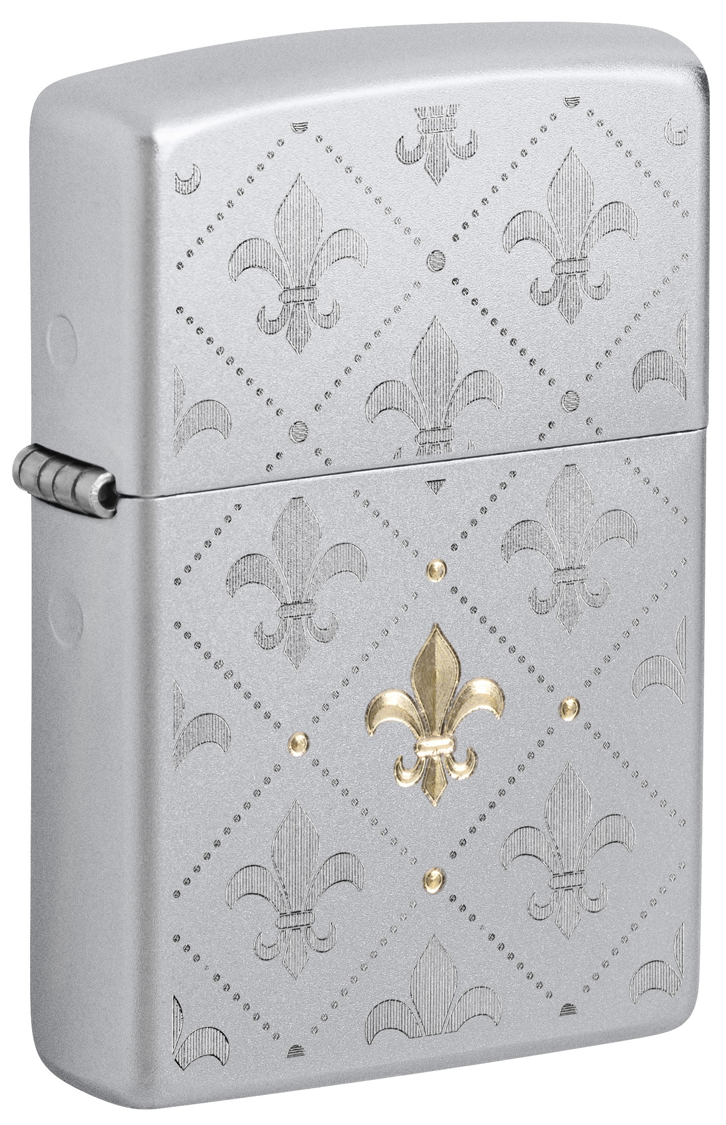 Front shot of Zippo Bejeweled Beetle Design High Polish Brass Windproof Lighter standing at a 3/4 angle.