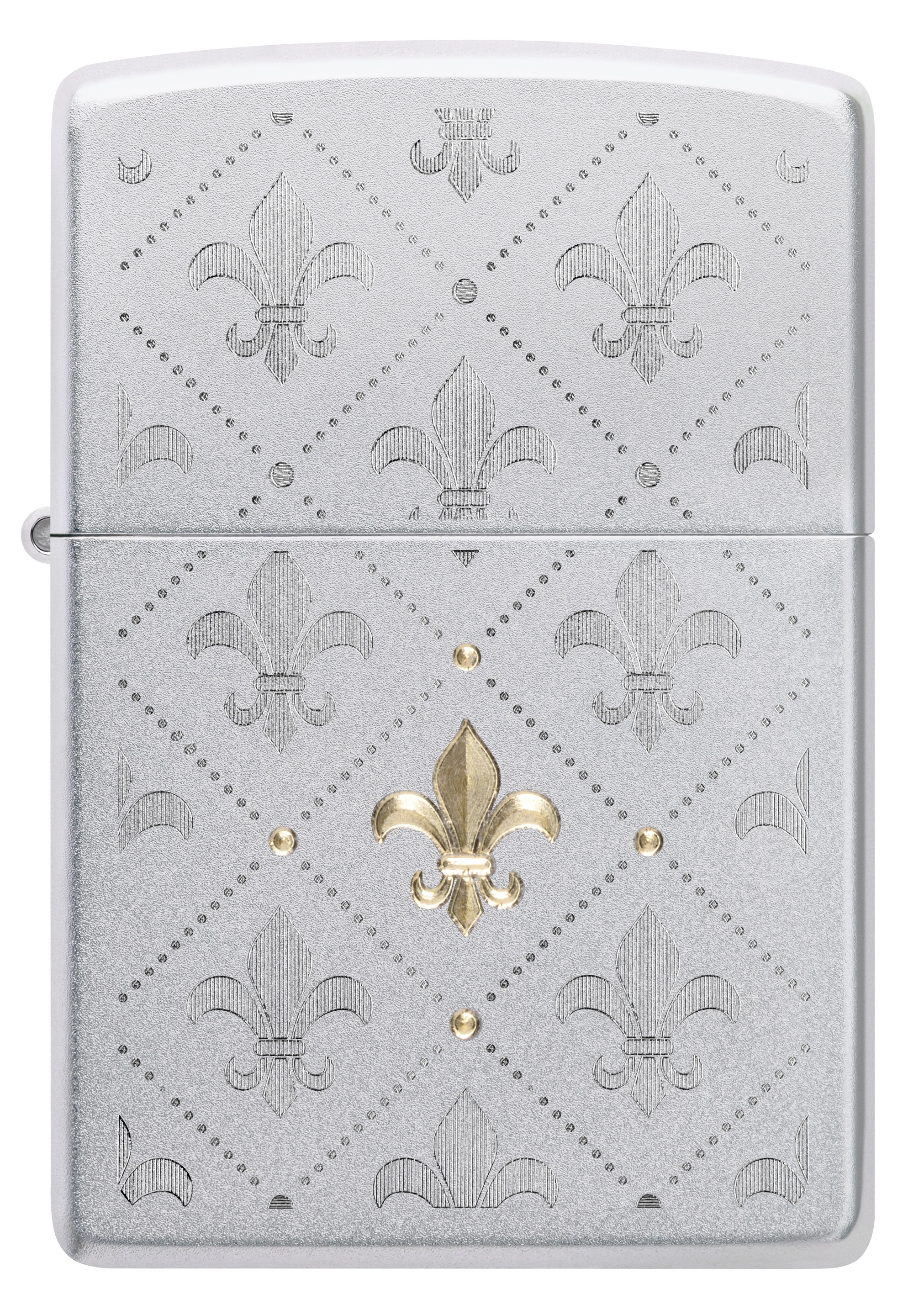 Front shot of Zippo Bejeweled Beetle Design High Polish Brass Windproof Lighter standing at a 3/4 angle.