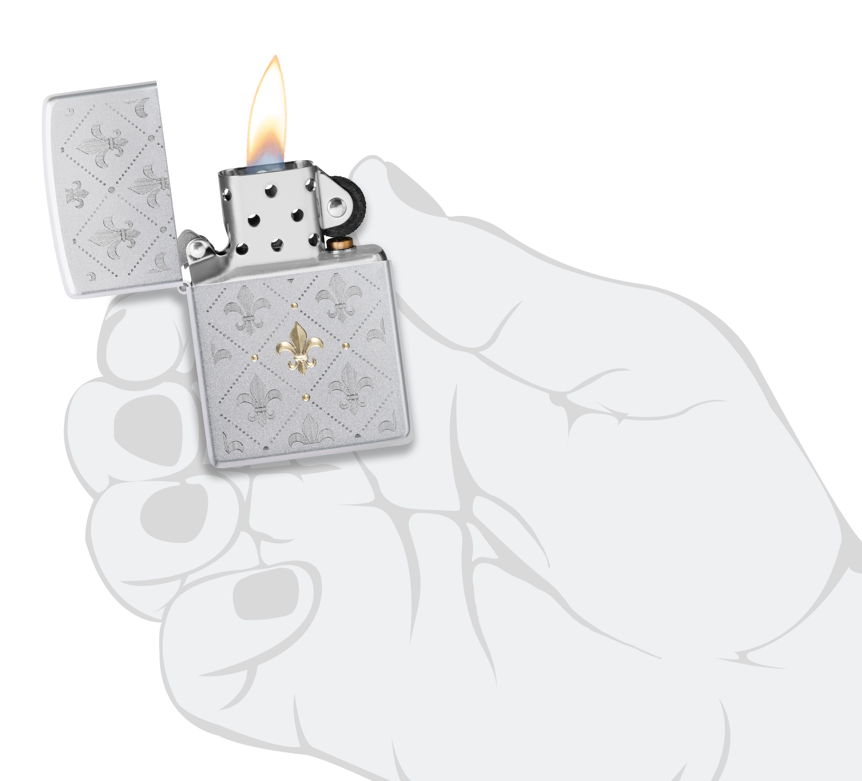 Front shot of Zippo Bejeweled Beetle Design High Polish Brass Windproof Lighter standing at a 3/4 angle.