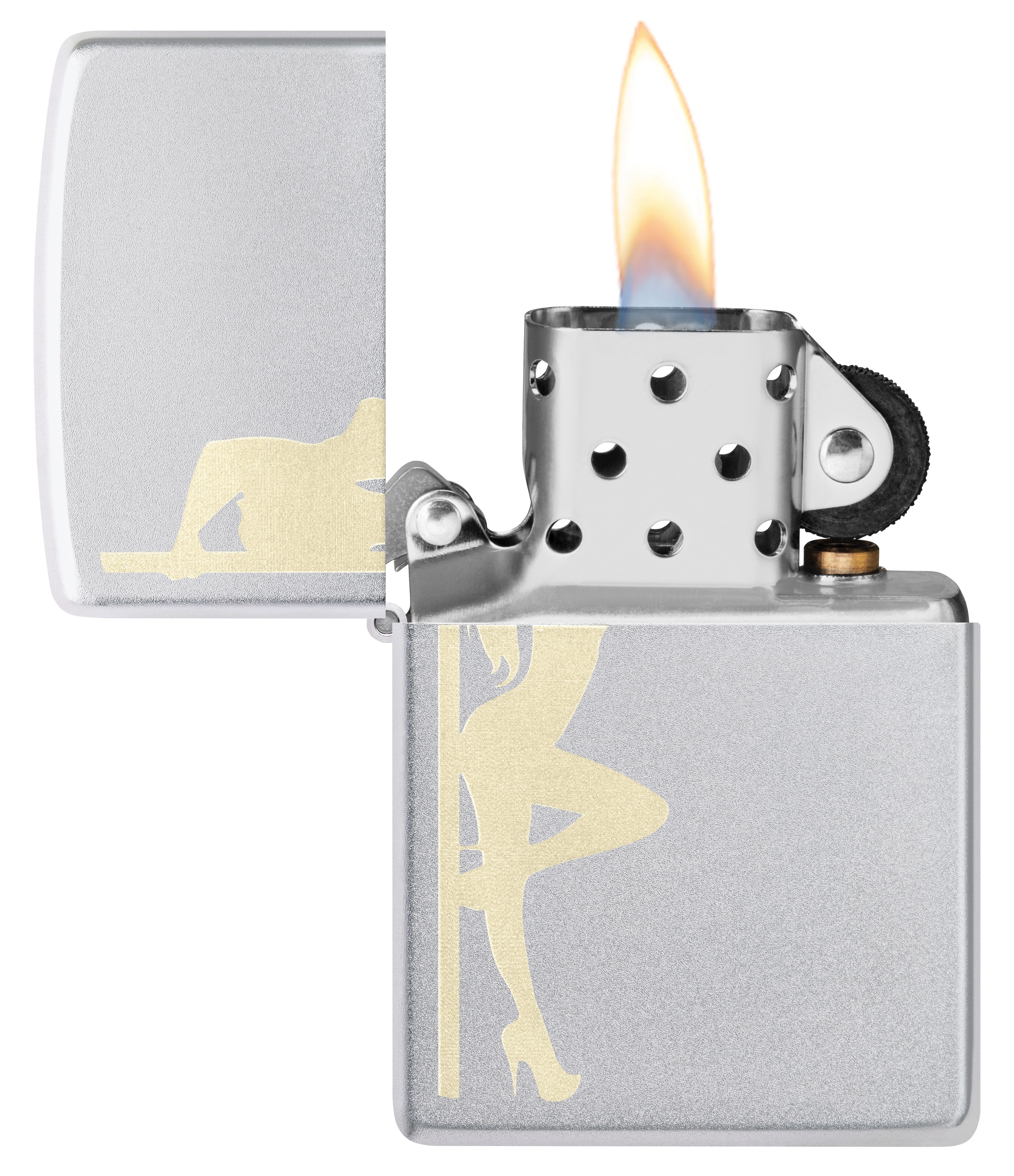 Front shot of Zippo Bejeweled Beetle Design High Polish Brass Windproof Lighter standing at a 3/4 angle.