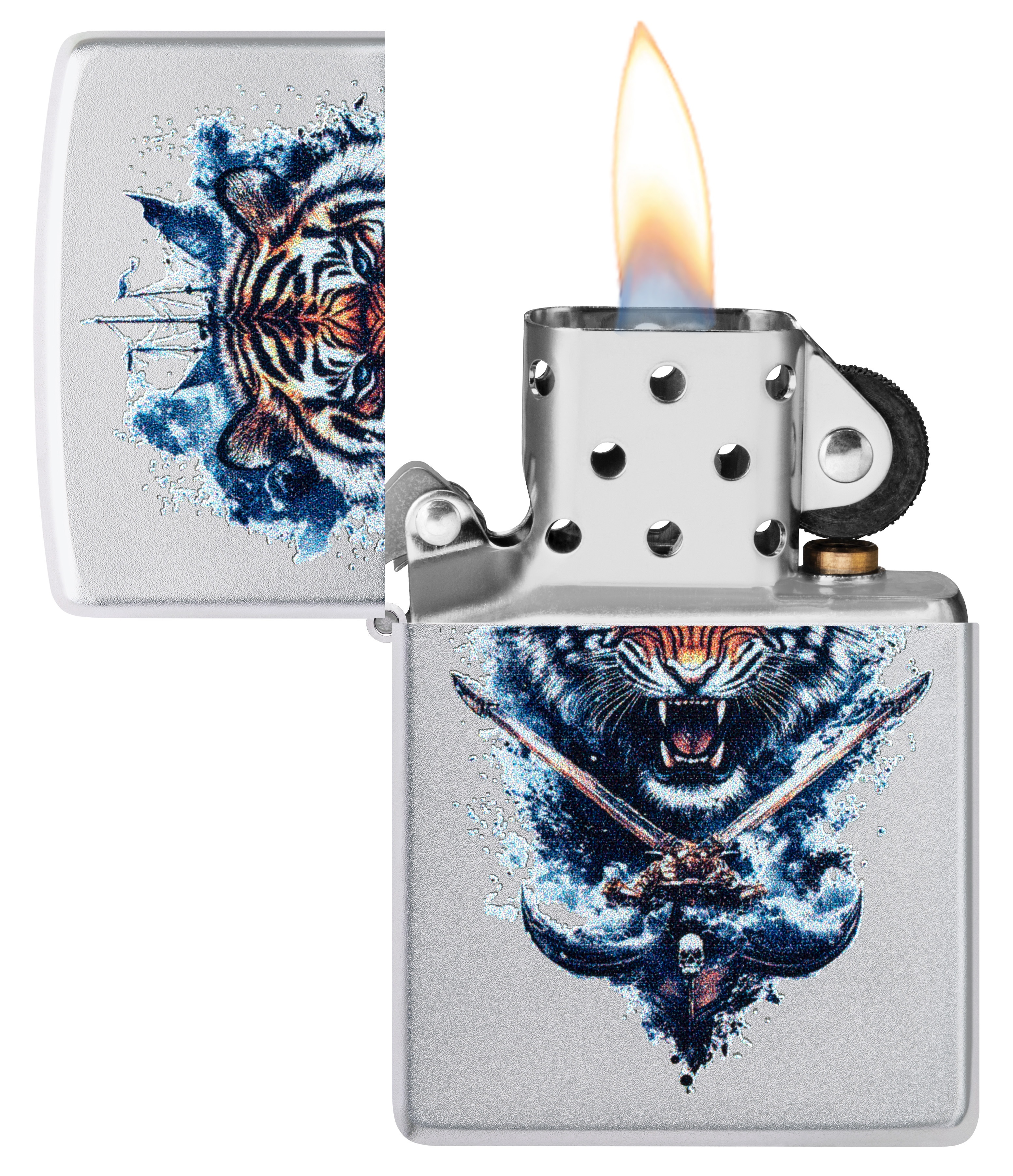 Front shot of Zippo Bejeweled Beetle Design High Polish Brass Windproof Lighter standing at a 3/4 angle.