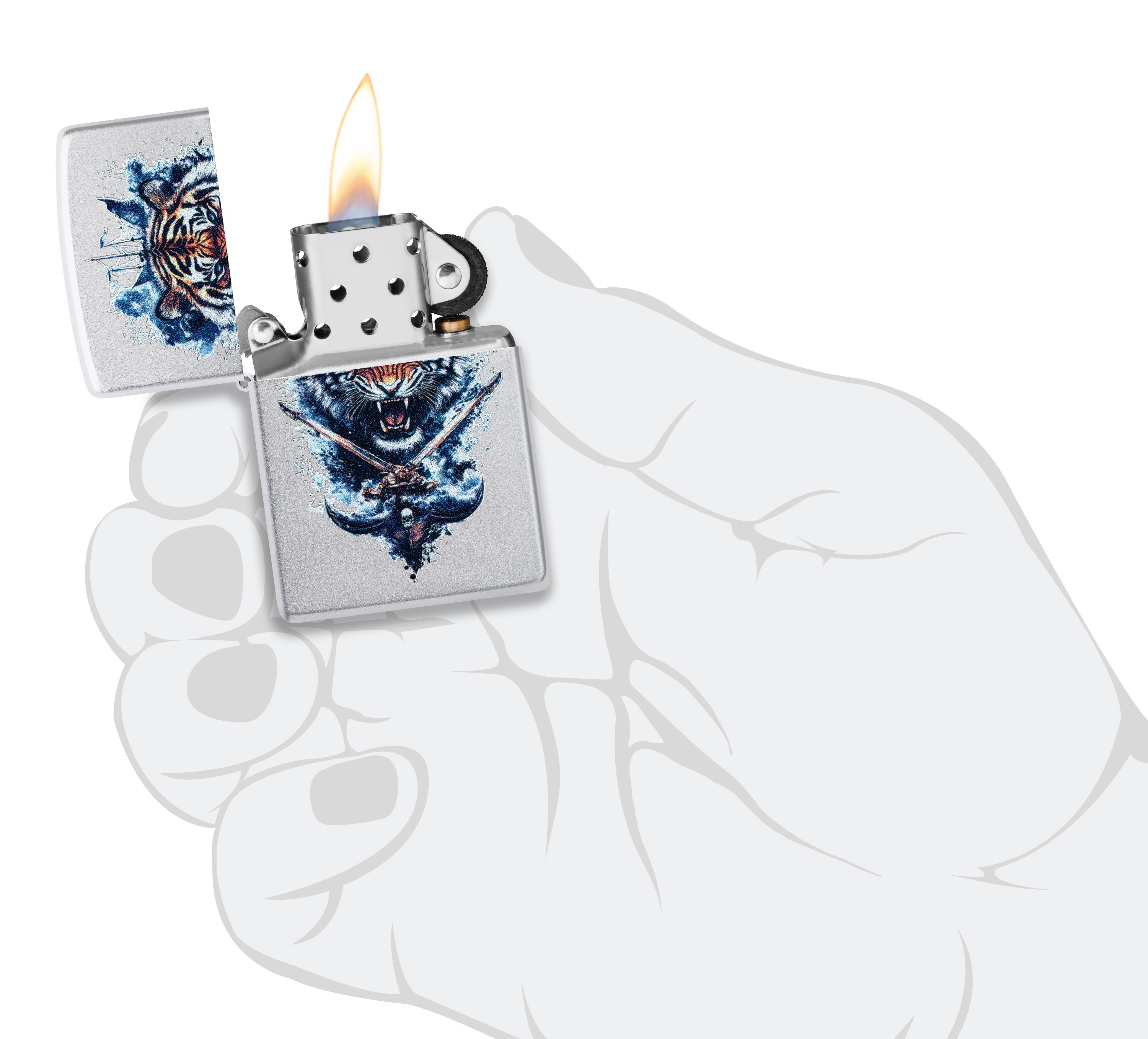 Front shot of Zippo Bejeweled Beetle Design High Polish Brass Windproof Lighter standing at a 3/4 angle.
