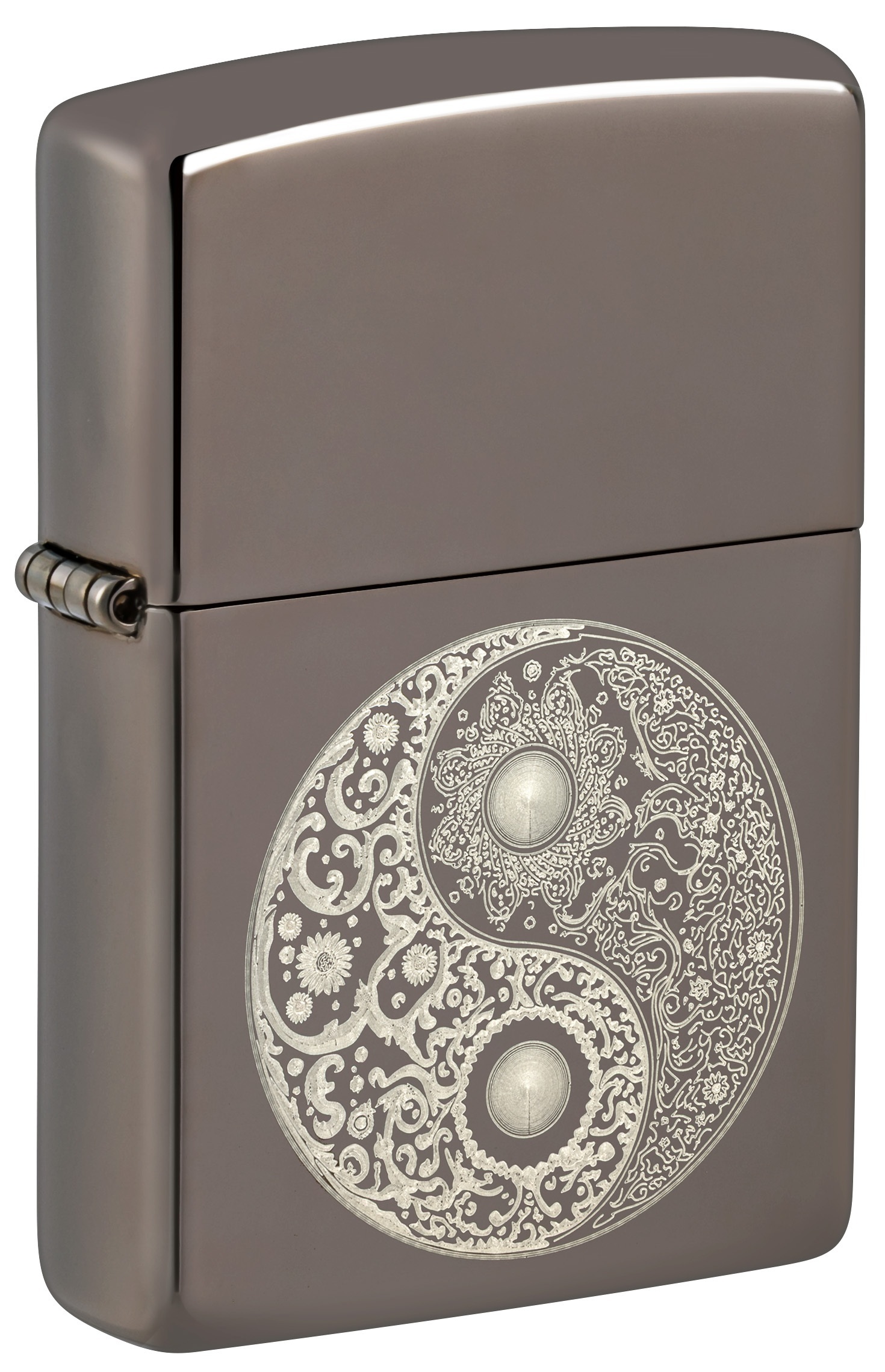 Front shot of Zippo Bejeweled Beetle Design High Polish Brass Windproof Lighter standing at a 3/4 angle.