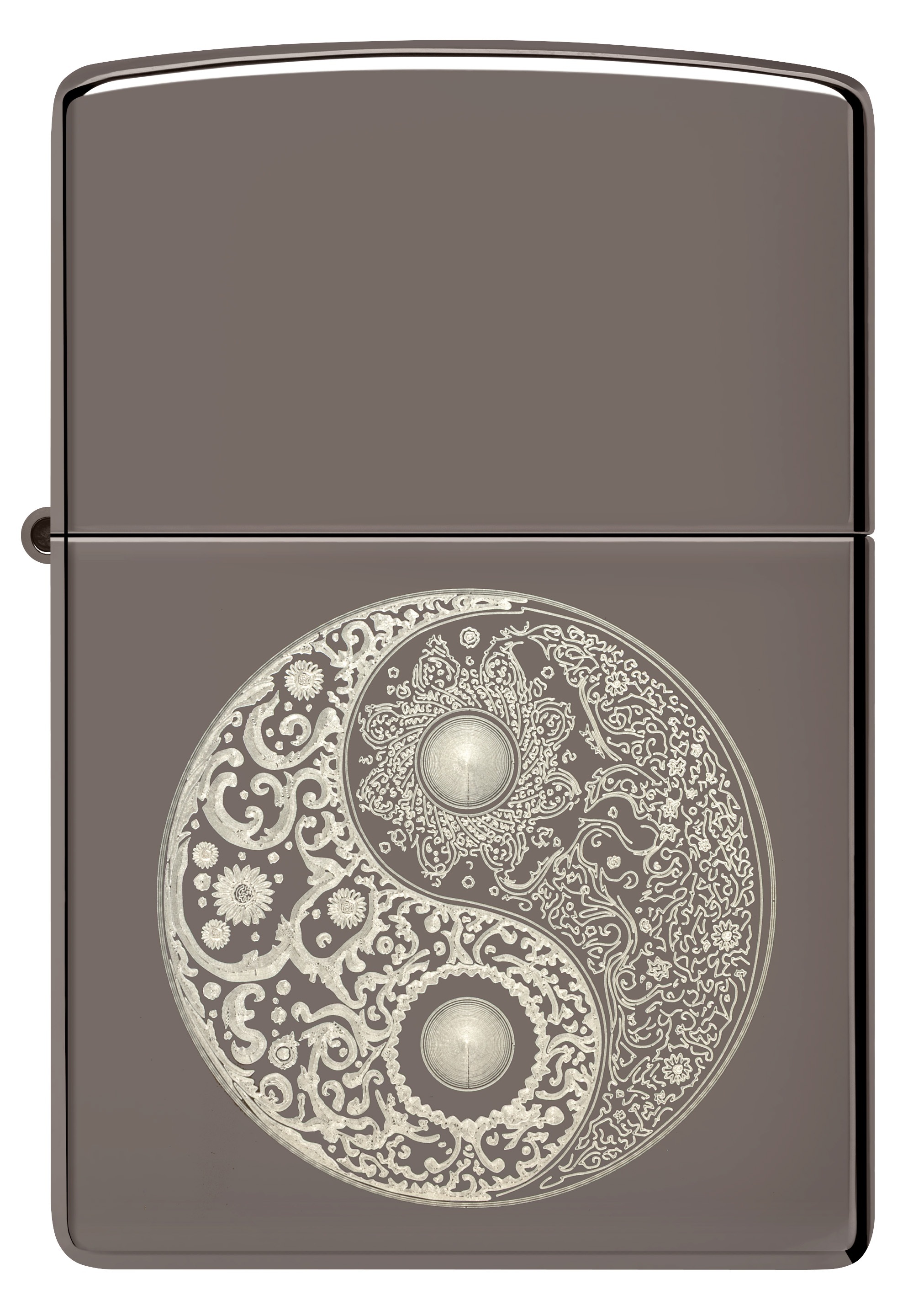 Front shot of Zippo Bejeweled Beetle Design High Polish Brass Windproof Lighter standing at a 3/4 angle.