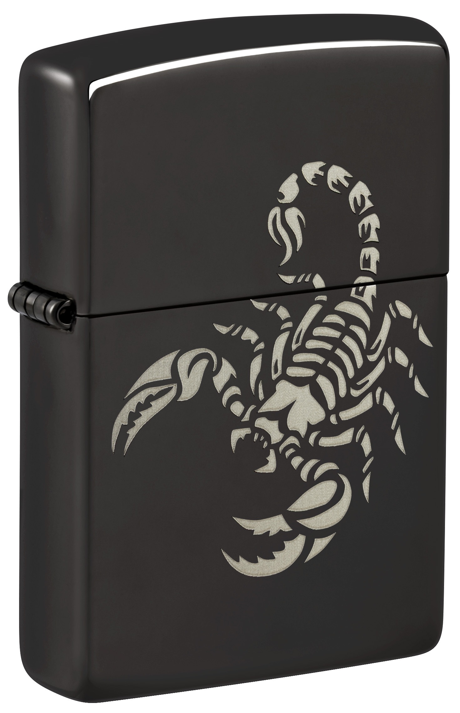 Front shot of Zippo Bejeweled Beetle Design High Polish Brass Windproof Lighter standing at a 3/4 angle.