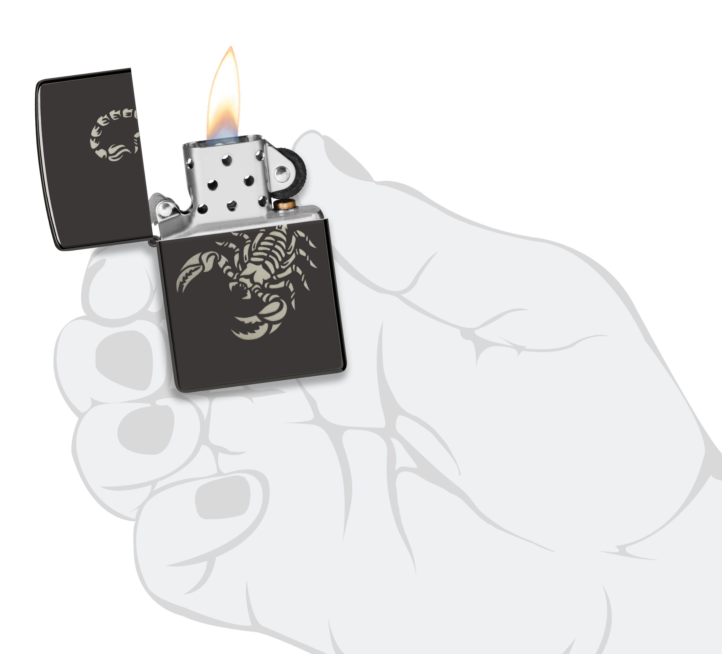 Front shot of Zippo Bejeweled Beetle Design High Polish Brass Windproof Lighter standing at a 3/4 angle.