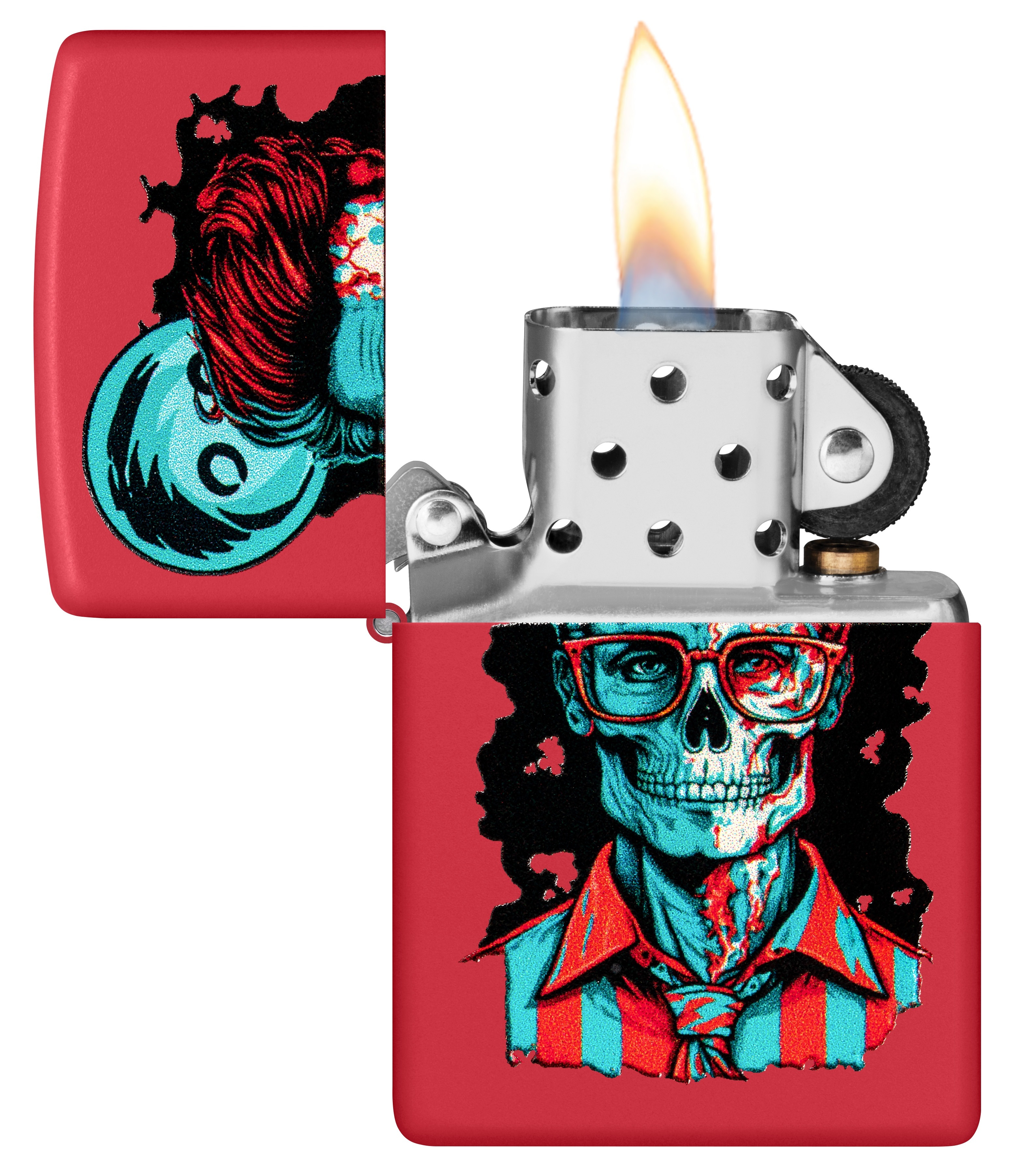 Front shot of Zippo Bejeweled Beetle Design High Polish Brass Windproof Lighter standing at a 3/4 angle.