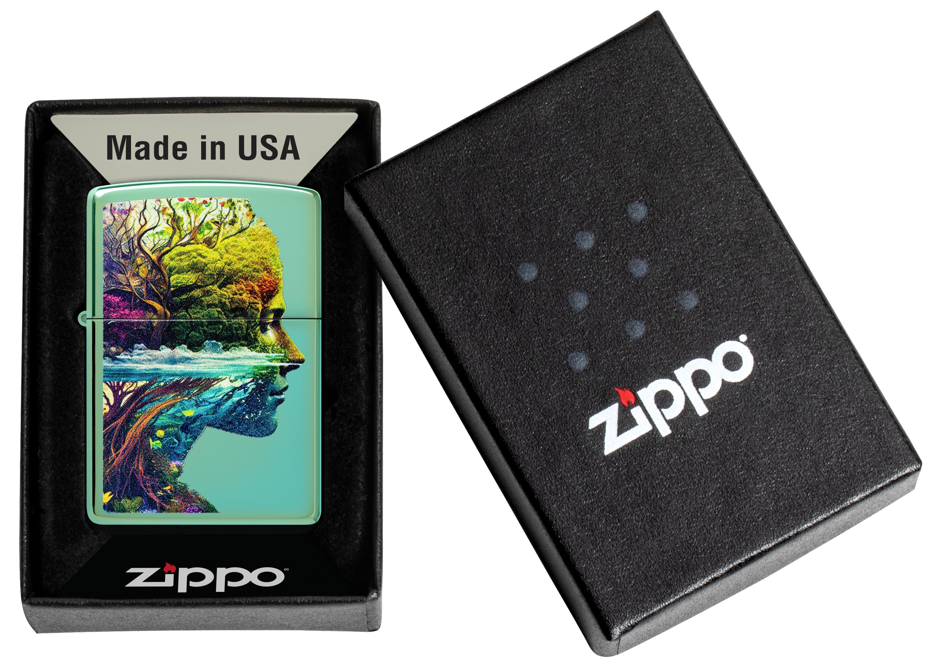 Front shot of Zippo Bejeweled Beetle Design High Polish Brass Windproof Lighter standing at a 3/4 angle.