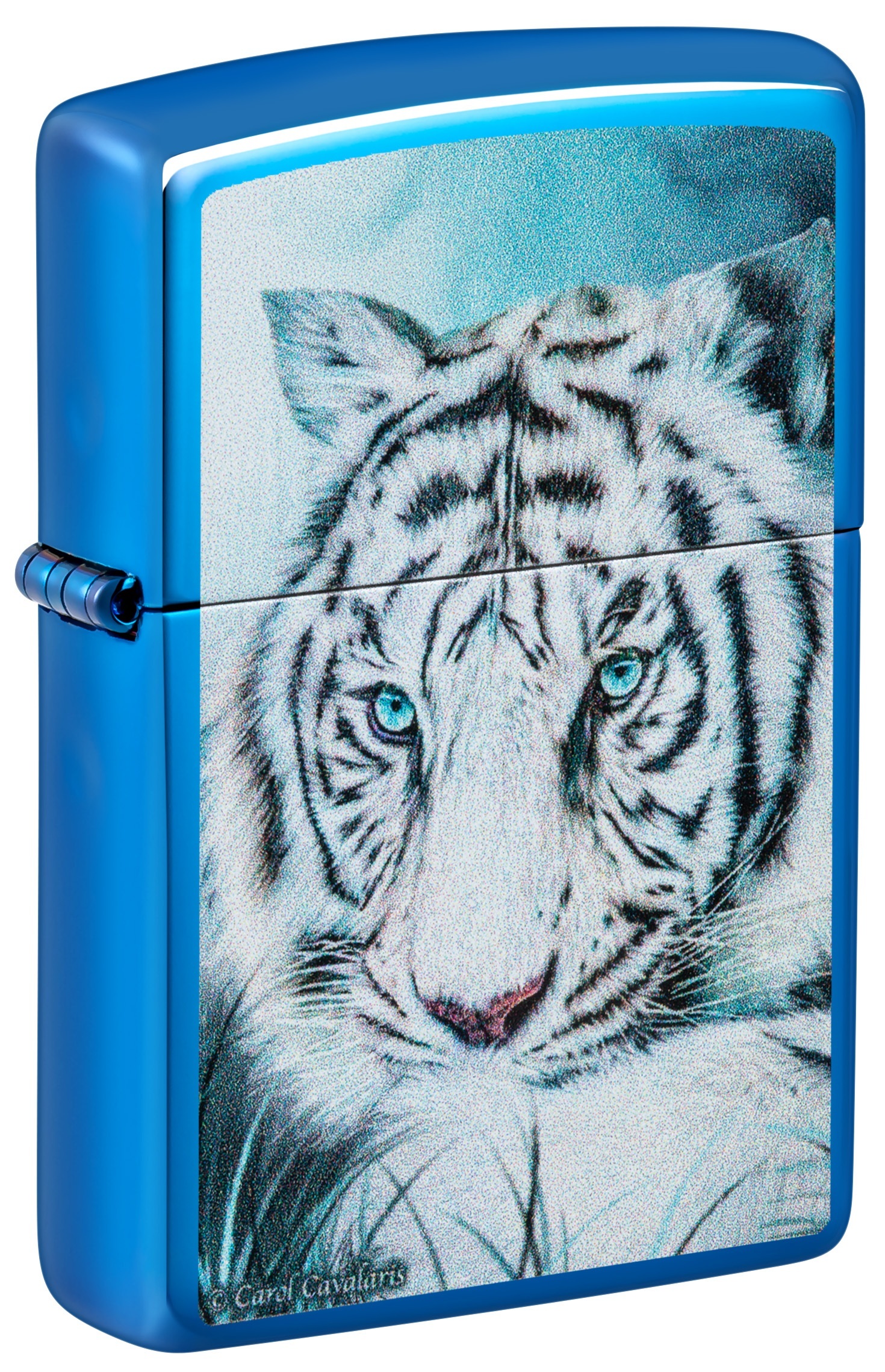 Front shot of Zippo Bejeweled Beetle Design High Polish Brass Windproof Lighter standing at a 3/4 angle.