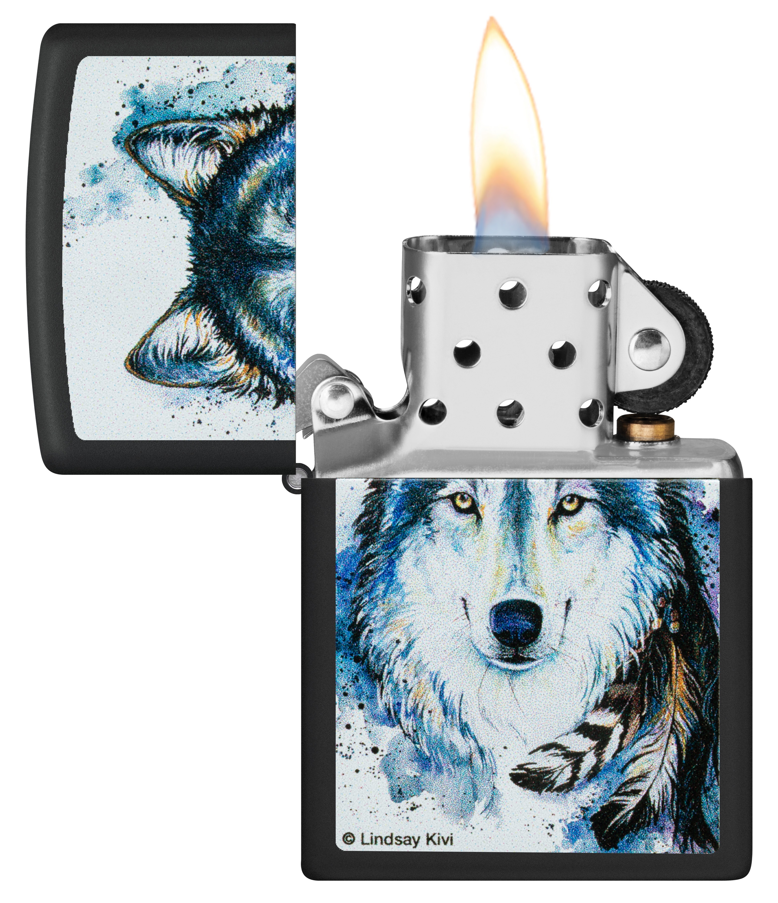 Front shot of Zippo Bejeweled Beetle Design High Polish Brass Windproof Lighter standing at a 3/4 angle.