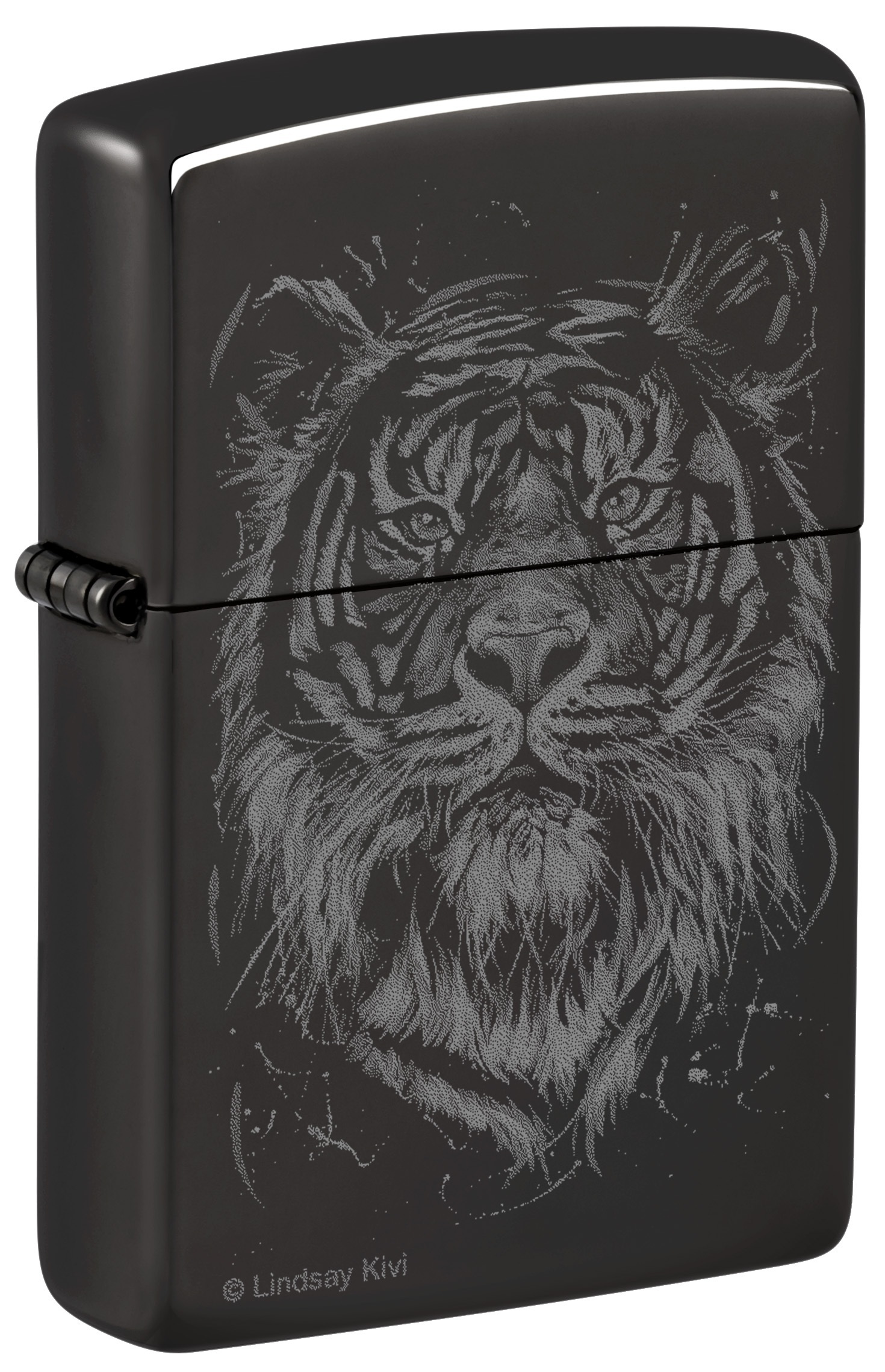 Front shot of Zippo Bejeweled Beetle Design High Polish Brass Windproof Lighter standing at a 3/4 angle.