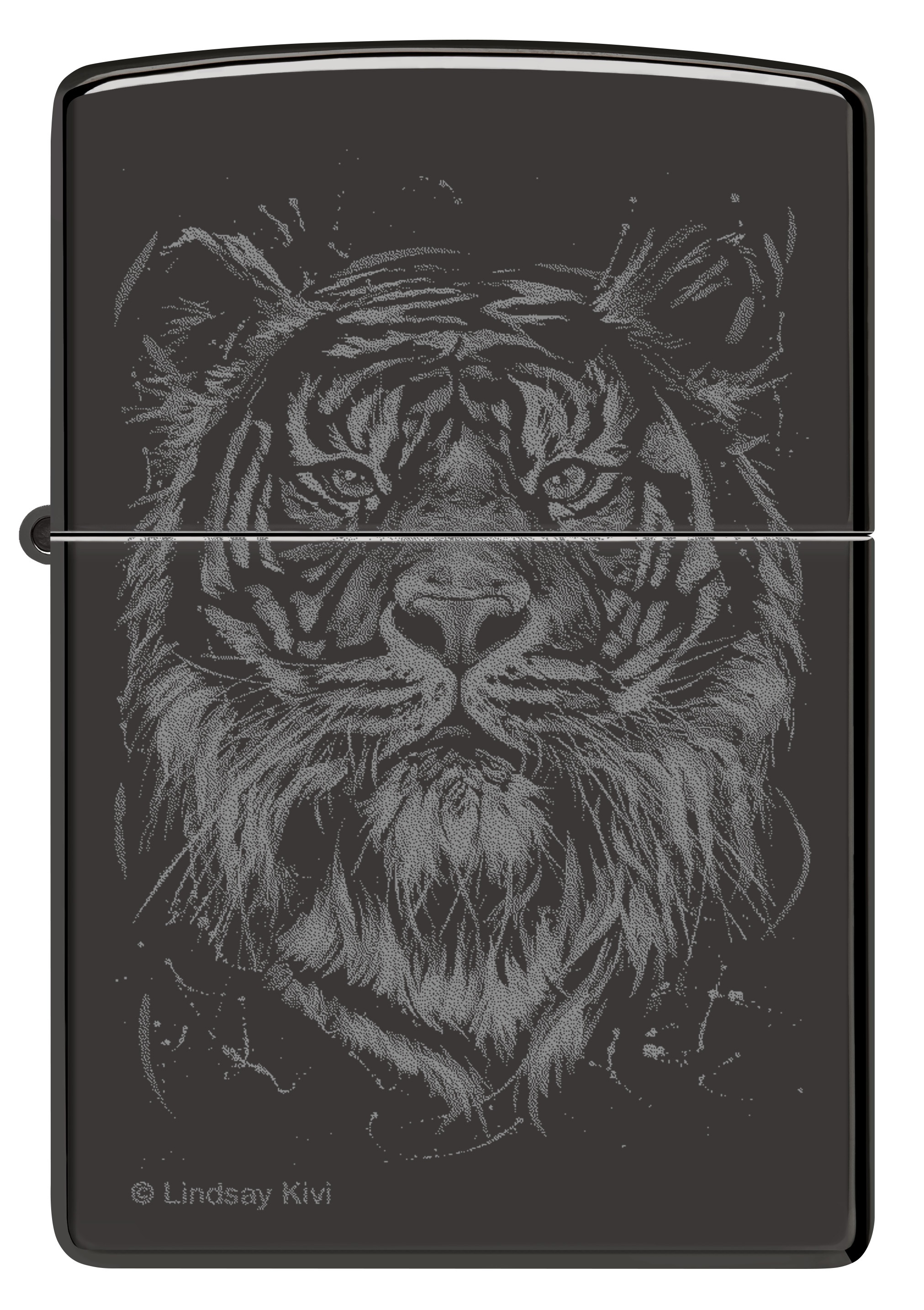 Front shot of Zippo Bejeweled Beetle Design High Polish Brass Windproof Lighter standing at a 3/4 angle.