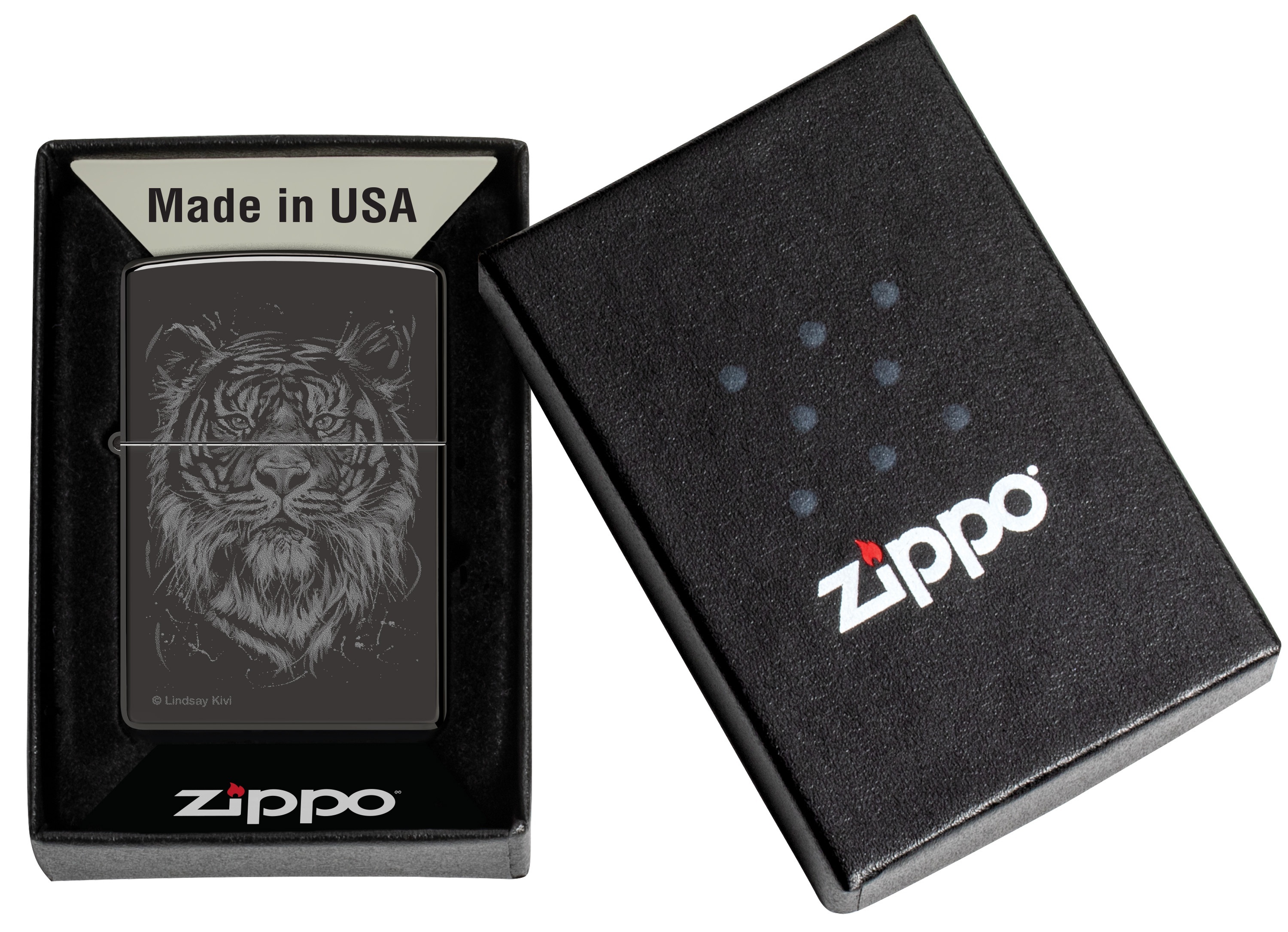 Front shot of Zippo Bejeweled Beetle Design High Polish Brass Windproof Lighter standing at a 3/4 angle.