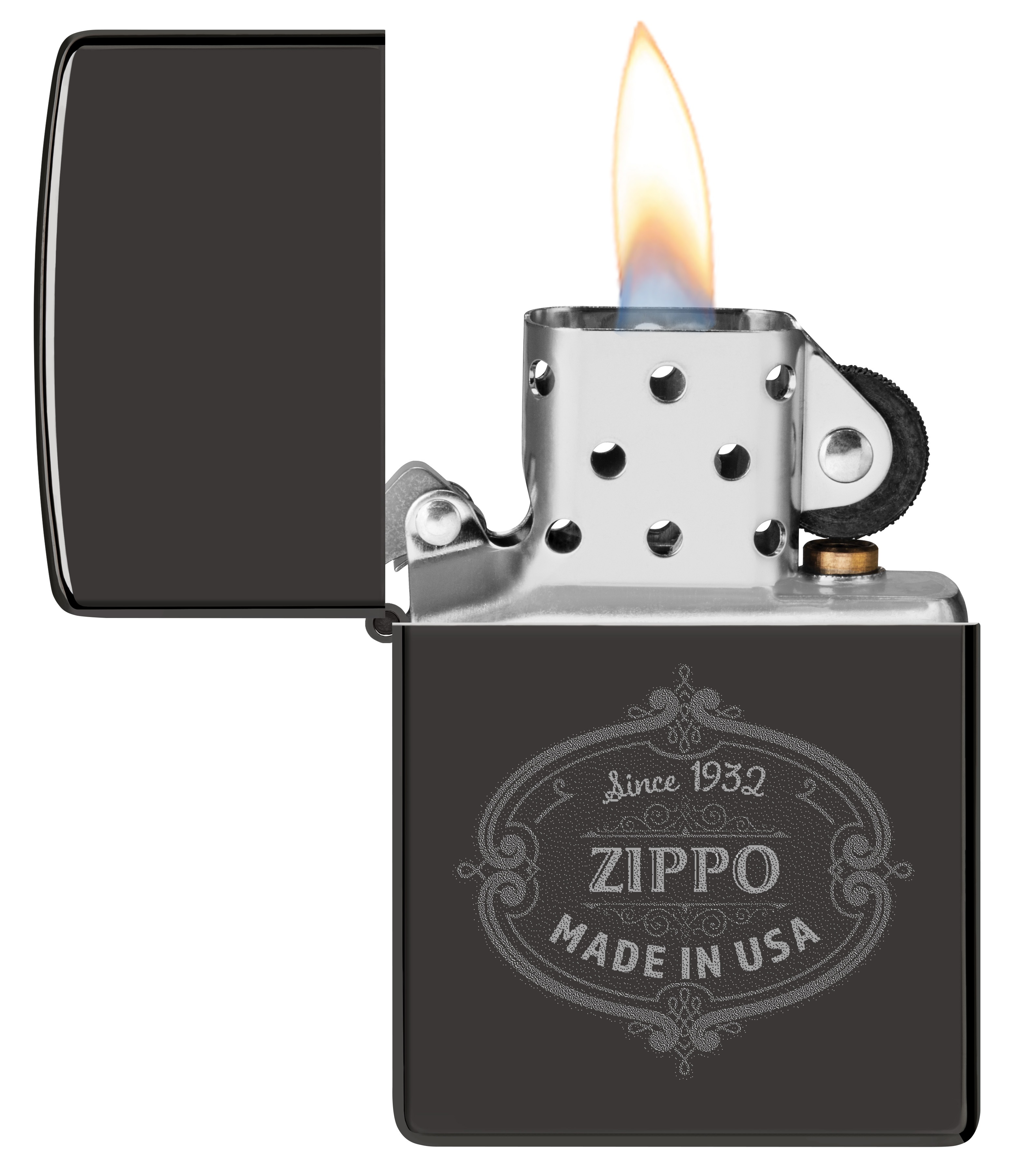 Front shot of Zippo Bejeweled Beetle Design High Polish Brass Windproof Lighter standing at a 3/4 angle.