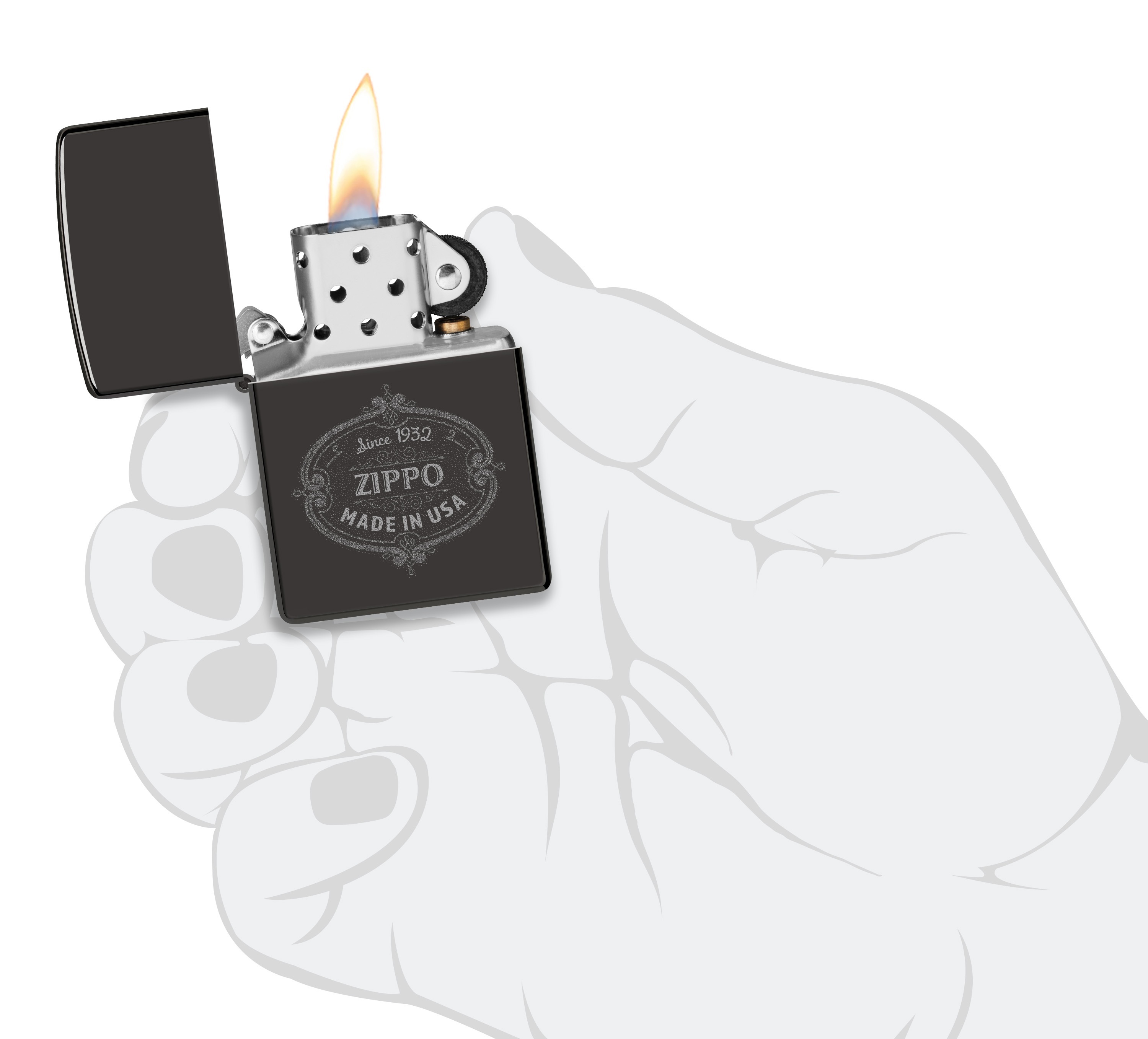 Front shot of Zippo Bejeweled Beetle Design High Polish Brass Windproof Lighter standing at a 3/4 angle.