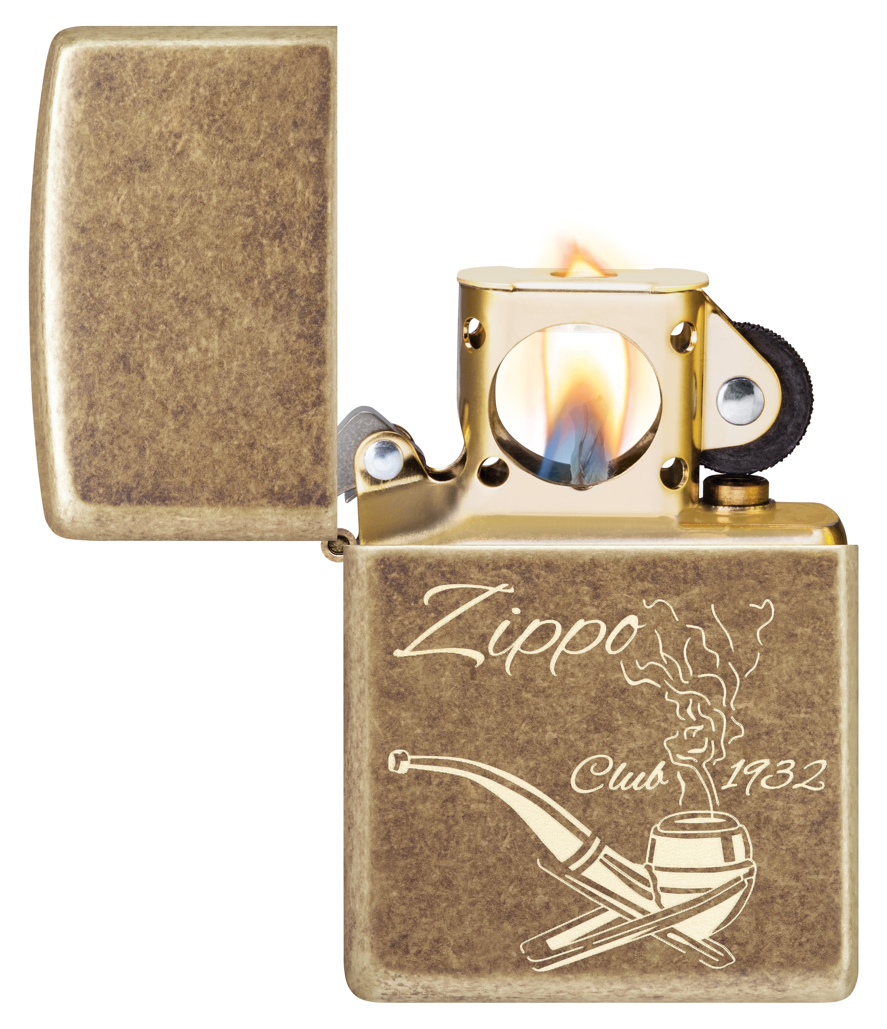 Front shot of Zippo Bejeweled Beetle Design High Polish Brass Windproof Lighter standing at a 3/4 angle.