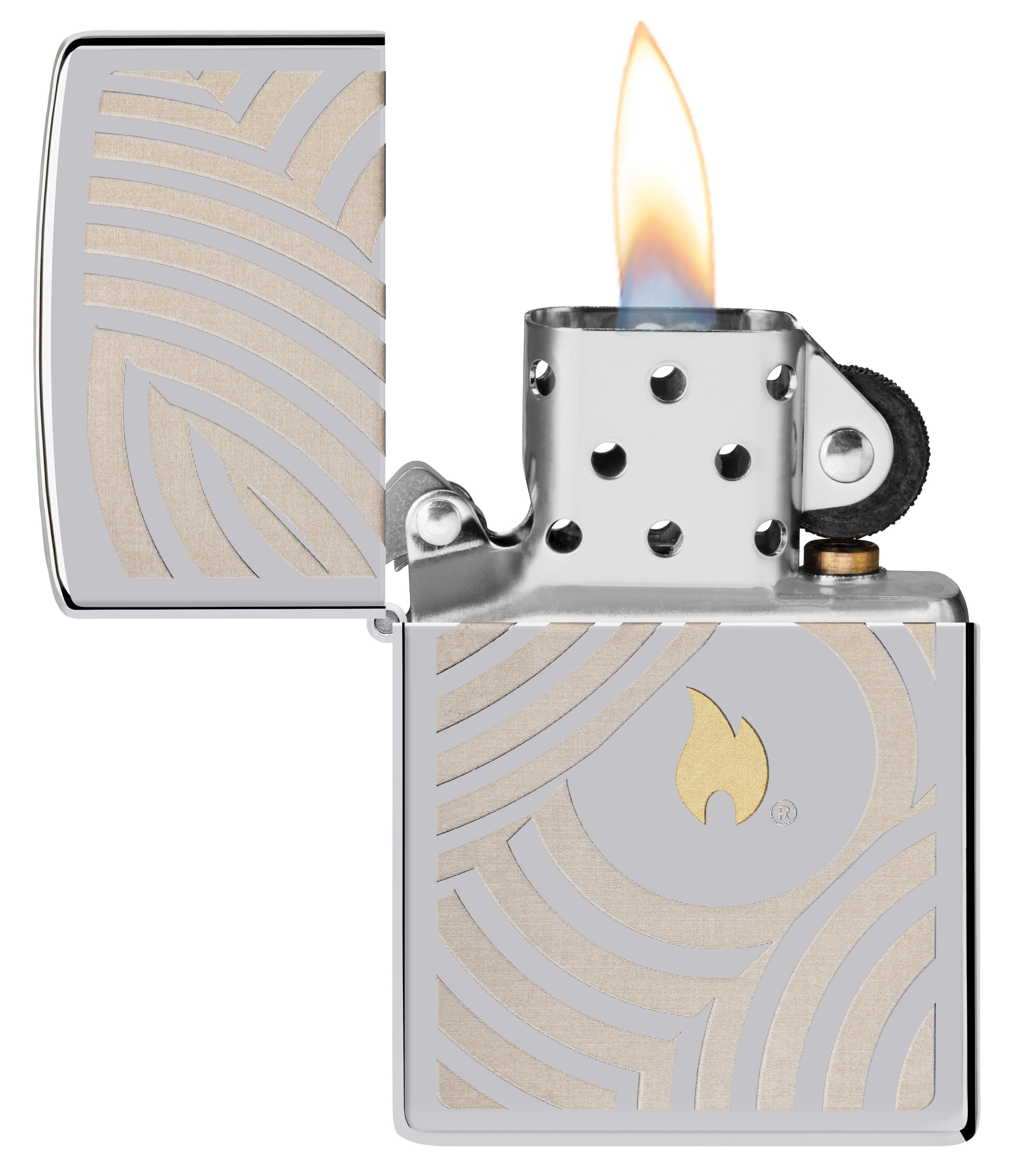Front shot of Zippo Bejeweled Beetle Design High Polish Brass Windproof Lighter standing at a 3/4 angle.
