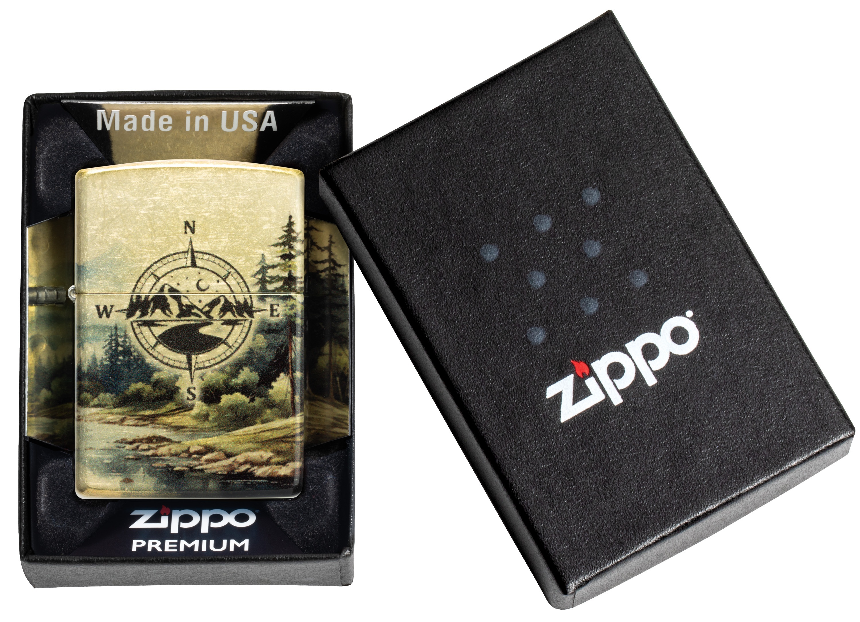 Front shot of Zippo Bejeweled Beetle Design High Polish Brass Windproof Lighter standing at a 3/4 angle.
