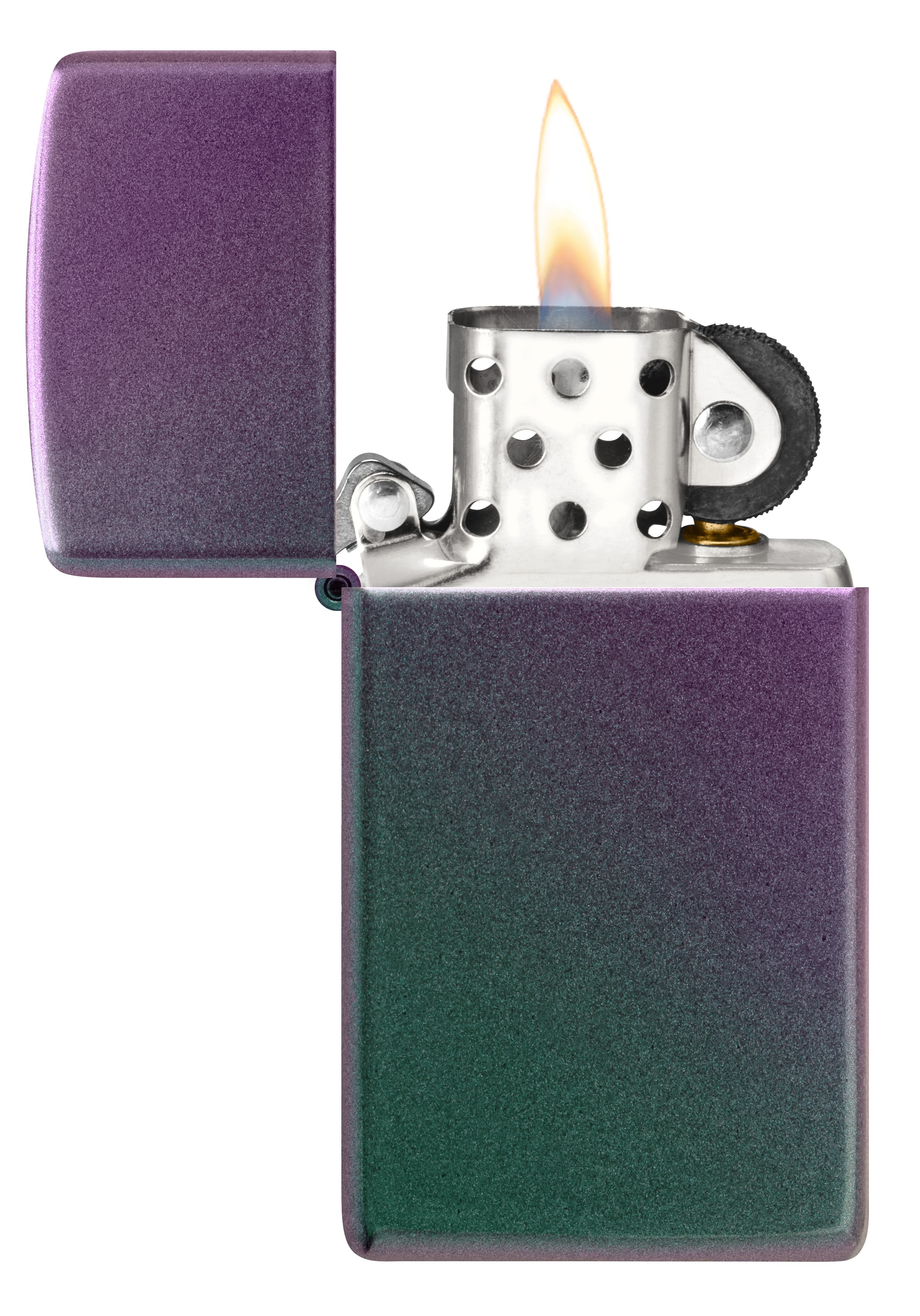 Front shot of Zippo Bejeweled Beetle Design High Polish Brass Windproof Lighter standing at a 3/4 angle.