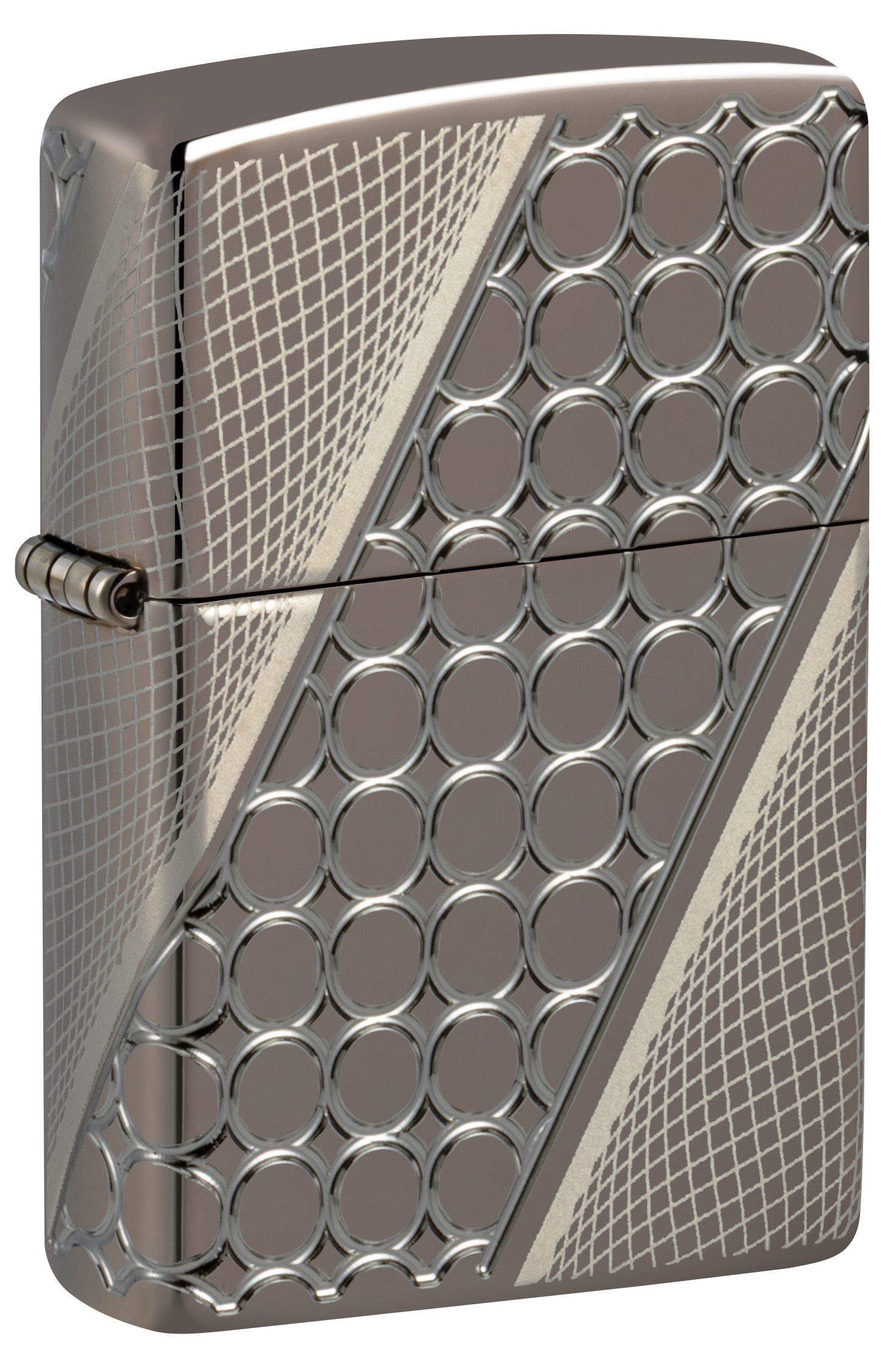 Front shot of Zippo Bejeweled Beetle Design High Polish Brass Windproof Lighter standing at a 3/4 angle.