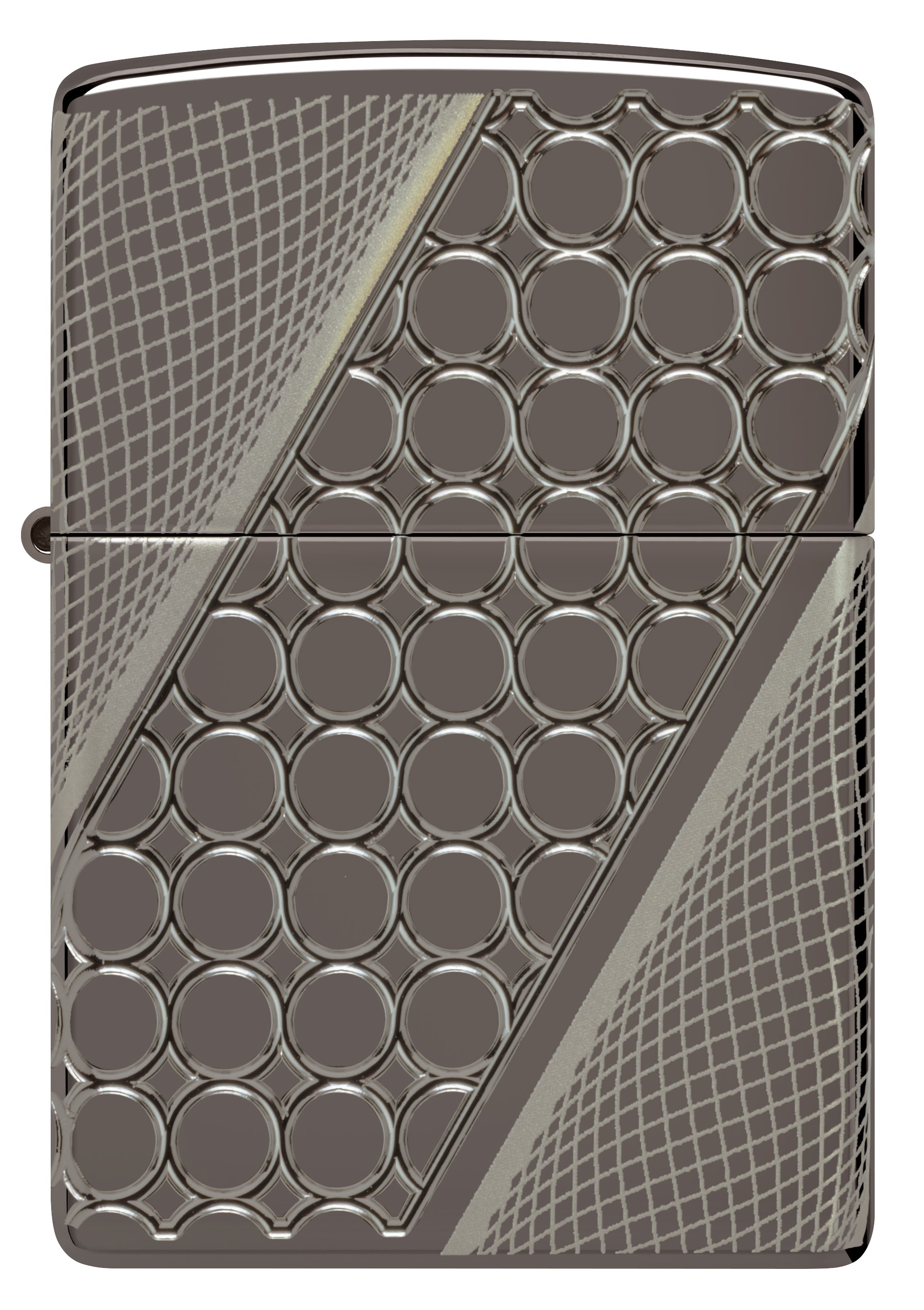 Front shot of Zippo Bejeweled Beetle Design High Polish Brass Windproof Lighter standing at a 3/4 angle.