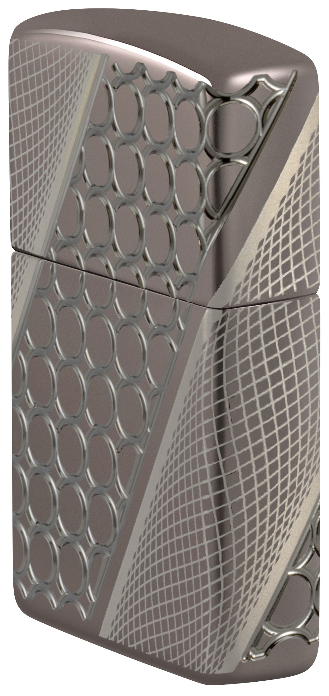 Front shot of Zippo Bejeweled Beetle Design High Polish Brass Windproof Lighter standing at a 3/4 angle.