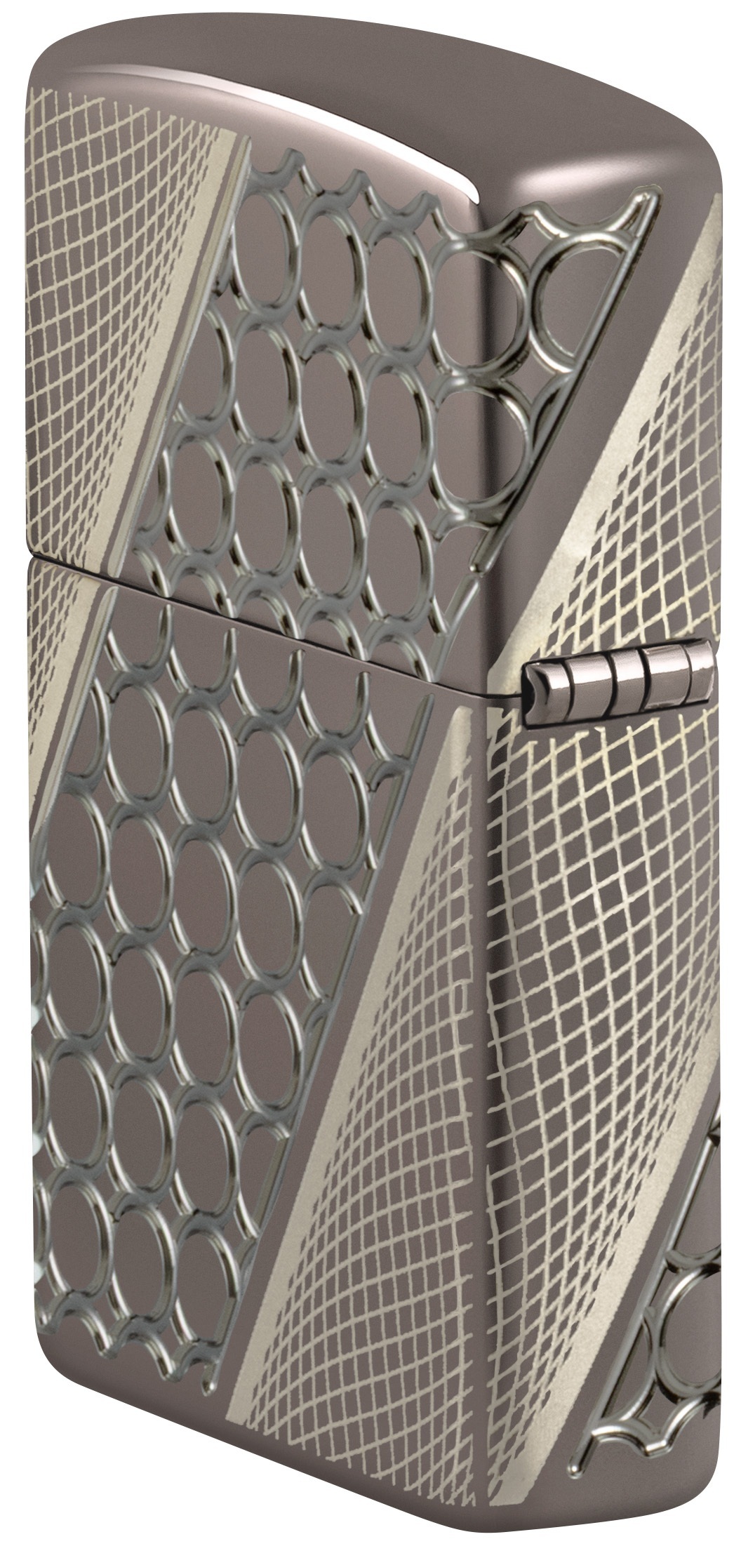 Front shot of Zippo Bejeweled Beetle Design High Polish Brass Windproof Lighter standing at a 3/4 angle.
