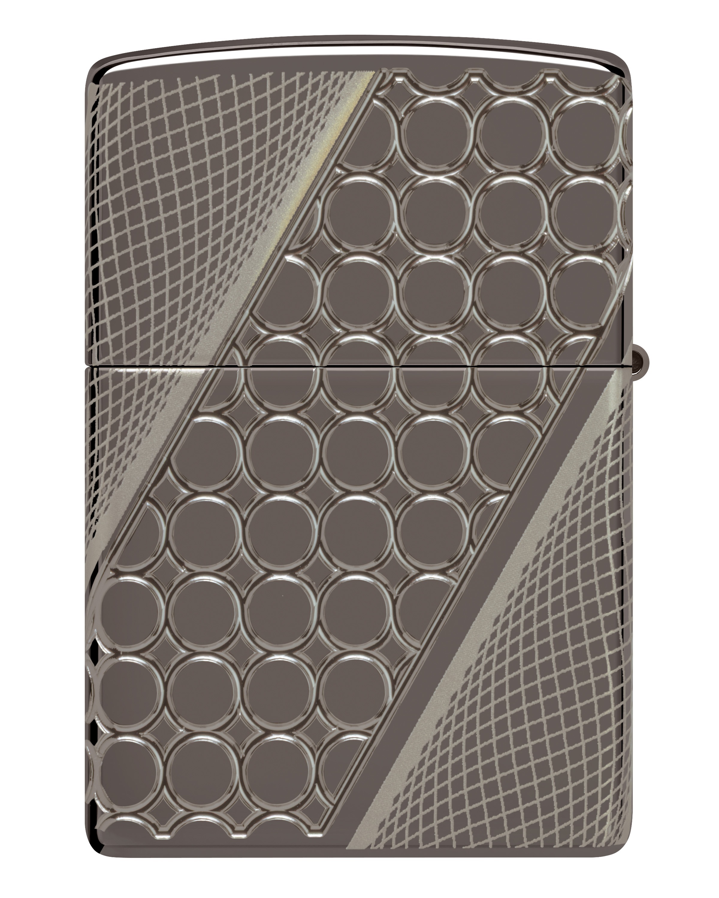 Front shot of Zippo Bejeweled Beetle Design High Polish Brass Windproof Lighter standing at a 3/4 angle.