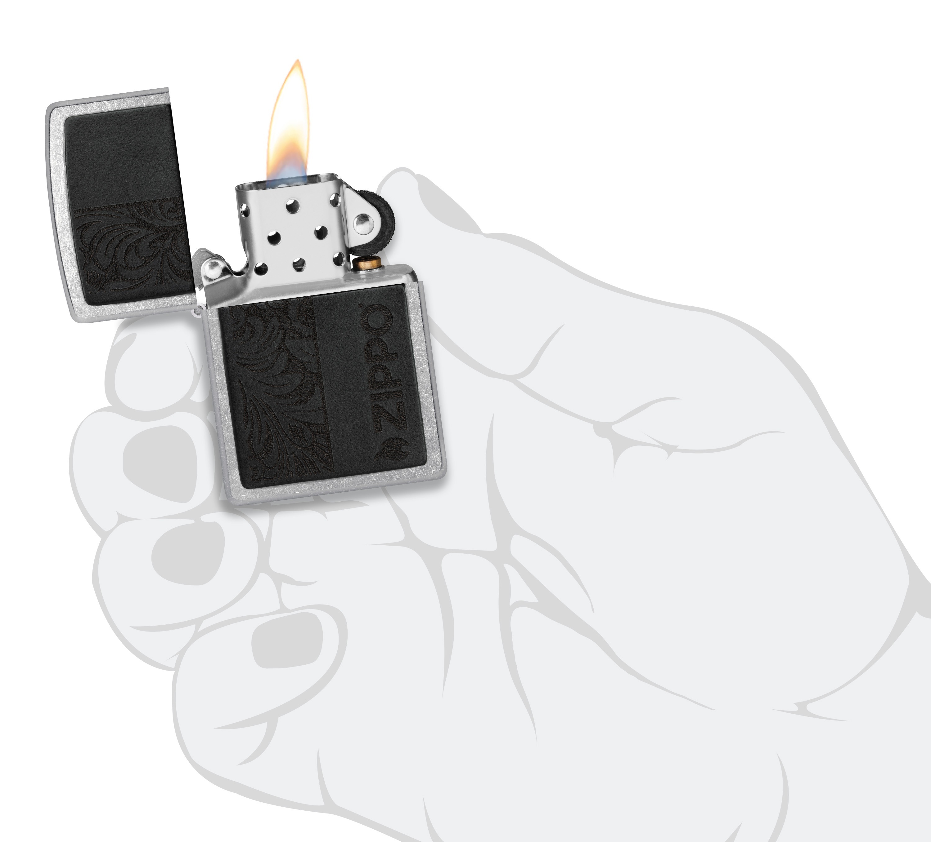 Front shot of Zippo Bejeweled Beetle Design High Polish Brass Windproof Lighter standing at a 3/4 angle.