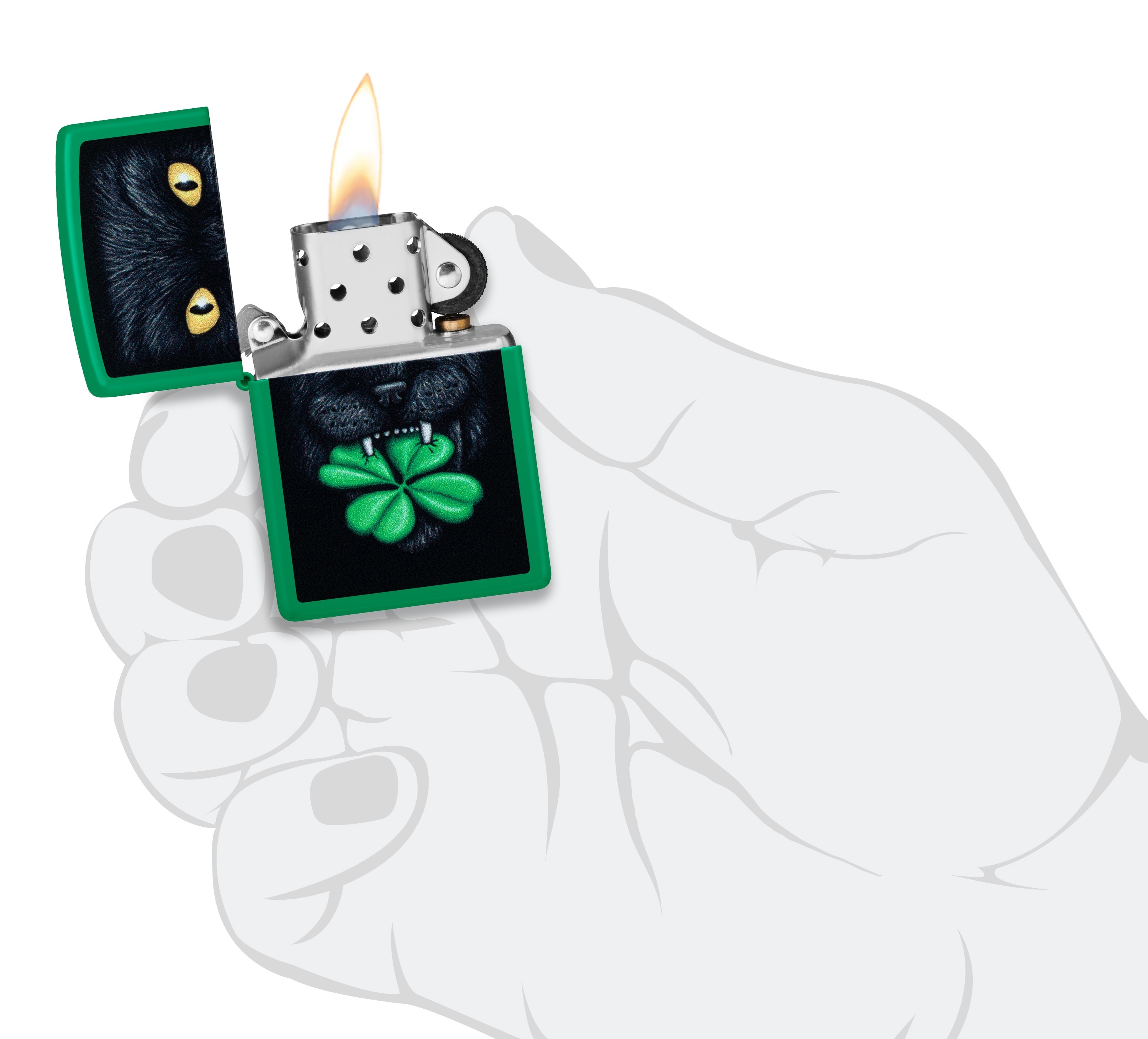 Front shot of Zippo Bejeweled Beetle Design High Polish Brass Windproof Lighter standing at a 3/4 angle.
