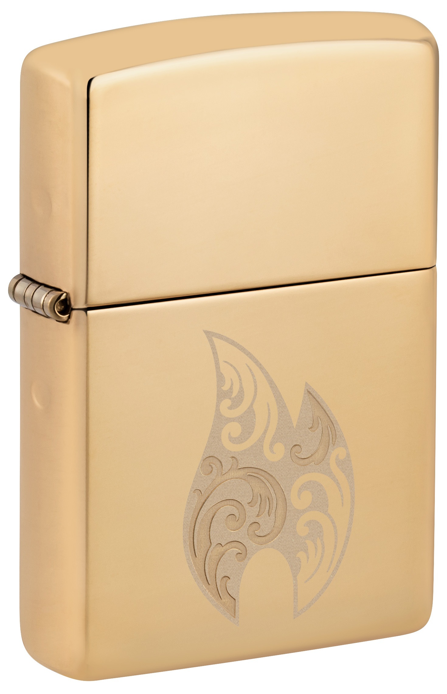 Front shot of Zippo Bejeweled Beetle Design High Polish Brass Windproof Lighter standing at a 3/4 angle.