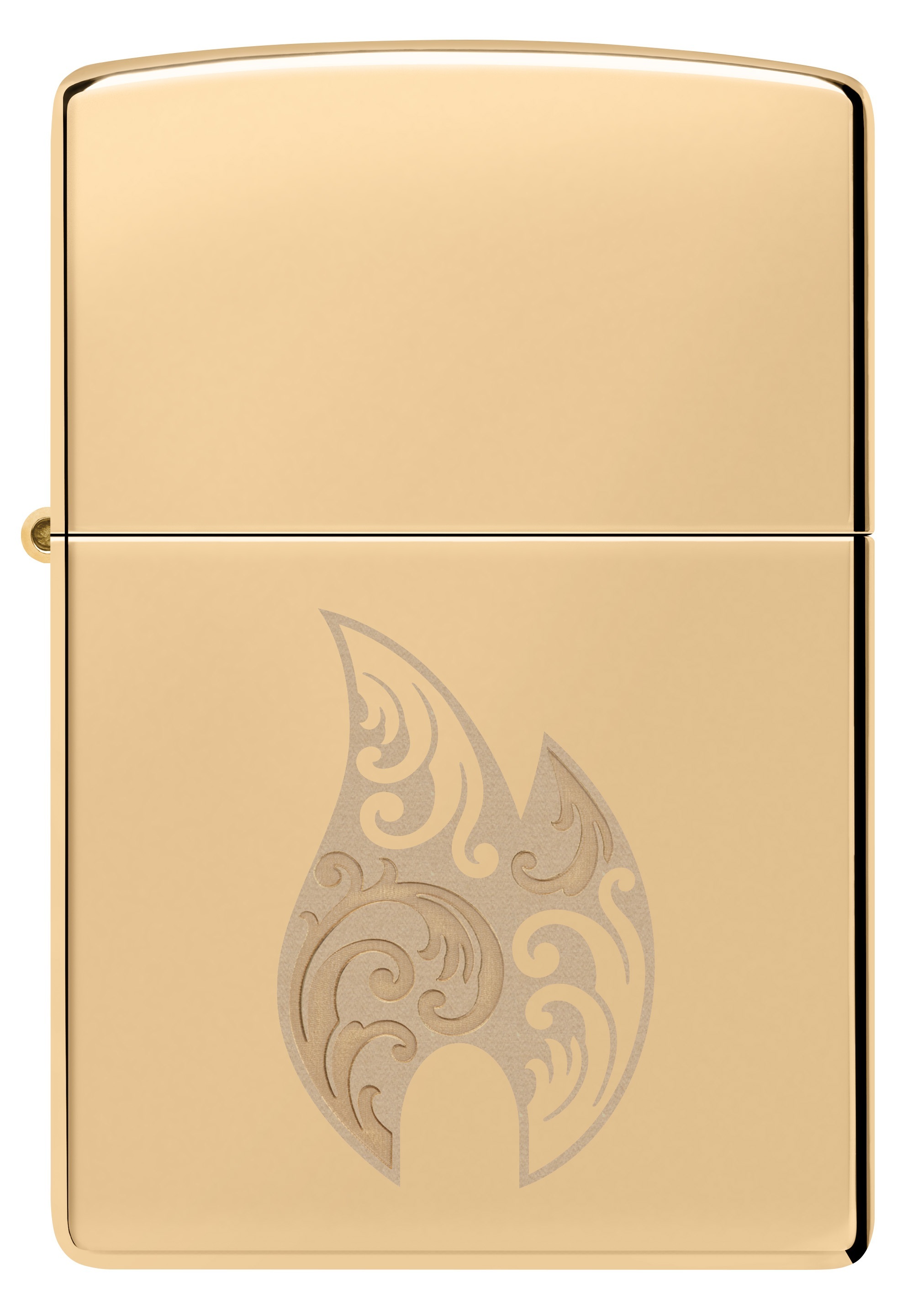 Front shot of Zippo Bejeweled Beetle Design High Polish Brass Windproof Lighter standing at a 3/4 angle.