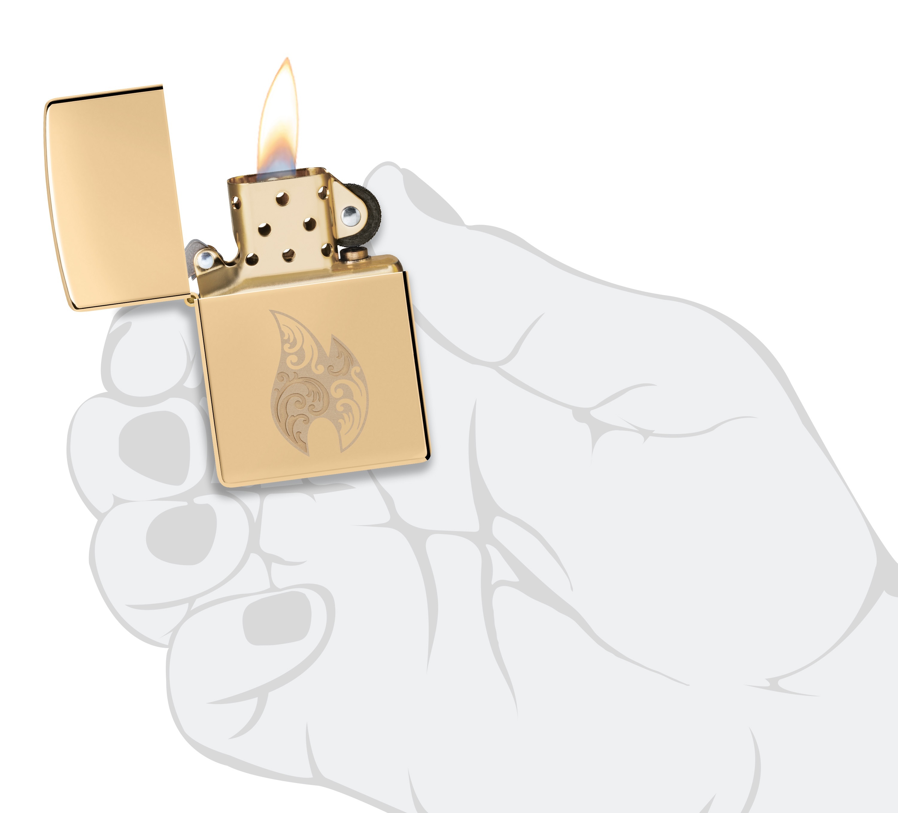 Front shot of Zippo Bejeweled Beetle Design High Polish Brass Windproof Lighter standing at a 3/4 angle.