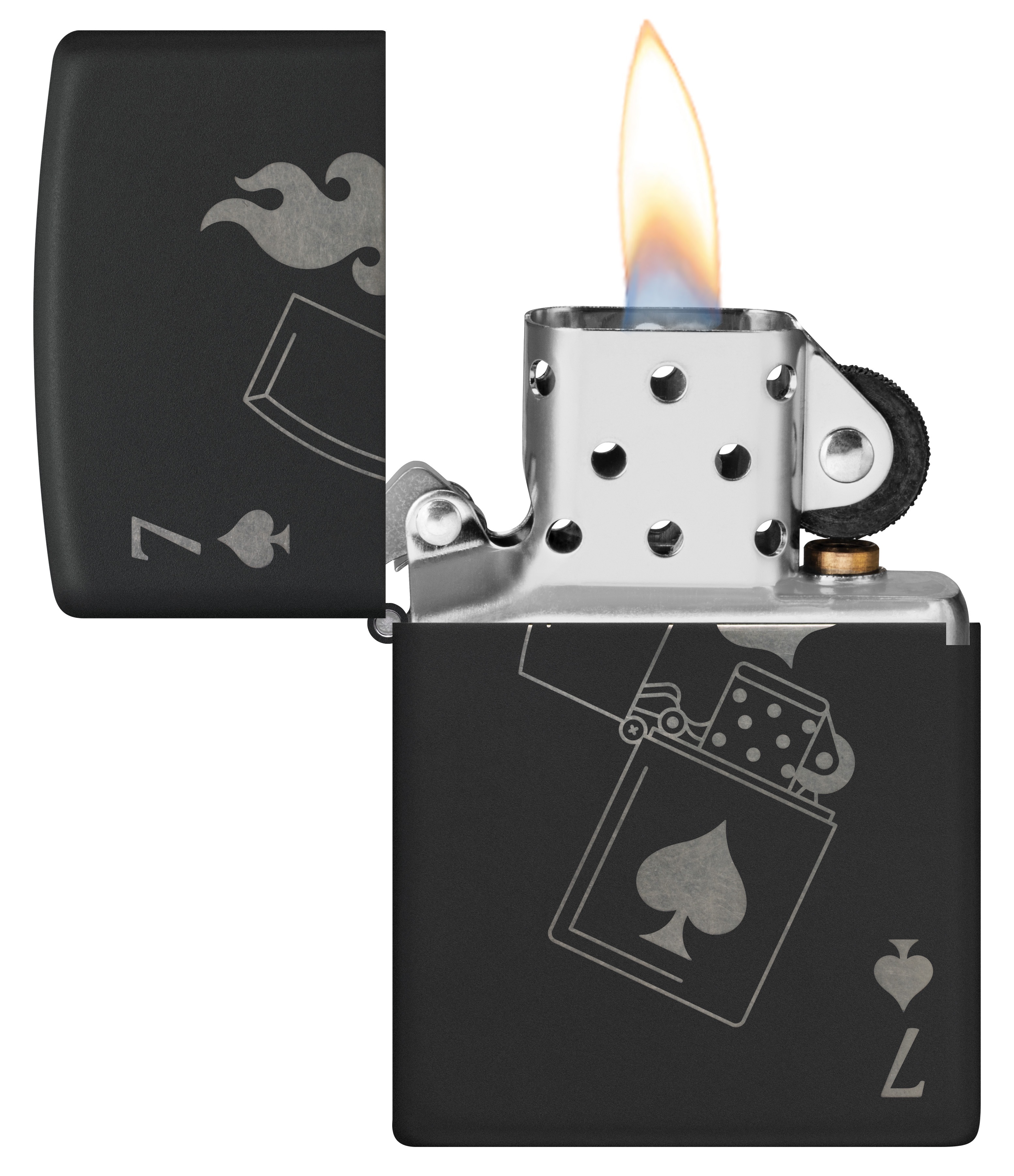 Front shot of Zippo Bejeweled Beetle Design High Polish Brass Windproof Lighter standing at a 3/4 angle.