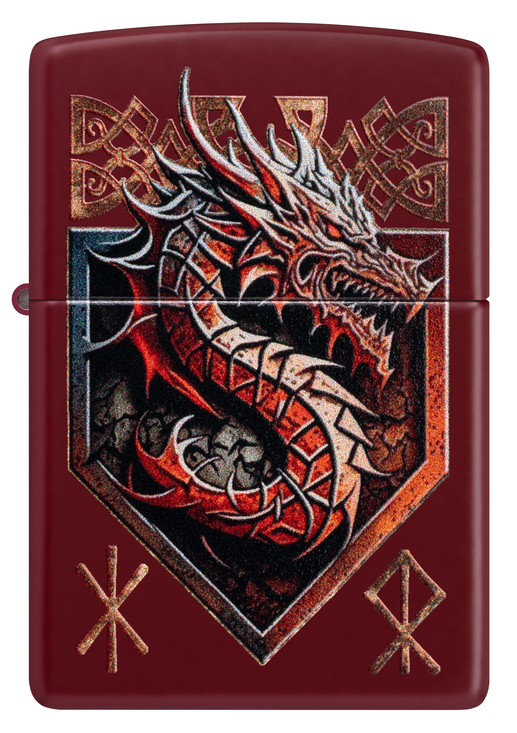 Front shot of Zippo Bejeweled Beetle Design High Polish Brass Windproof Lighter standing at a 3/4 angle.